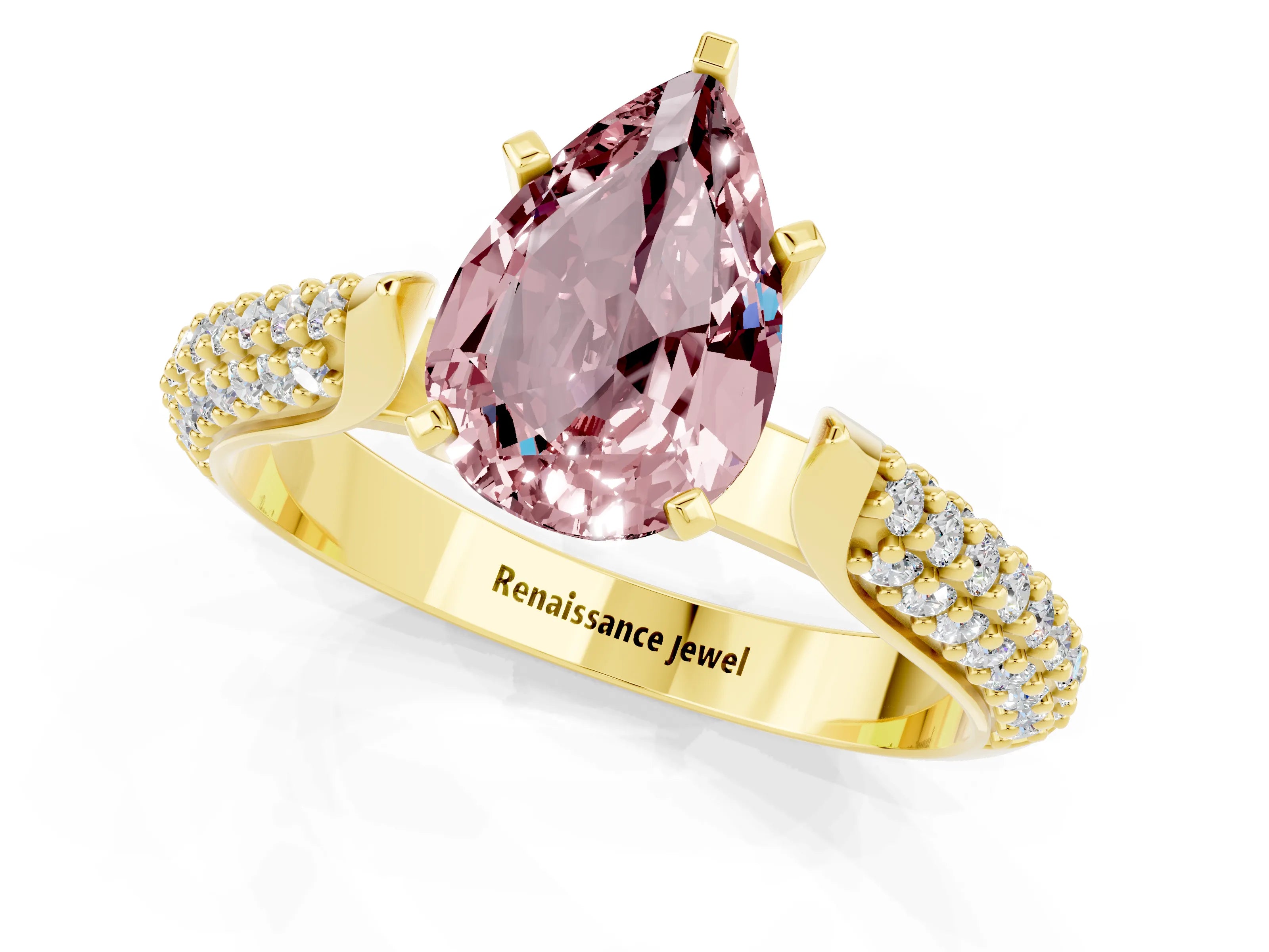 Yellow gold Pear Cut Diamond Solitaire Engagement Ring with Pavé Band and Four-Prong Setting_1