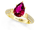 Yellow gold Pear Cut Diamond Solitaire Engagement Ring with Pavé Band and Four-Prong Setting_1