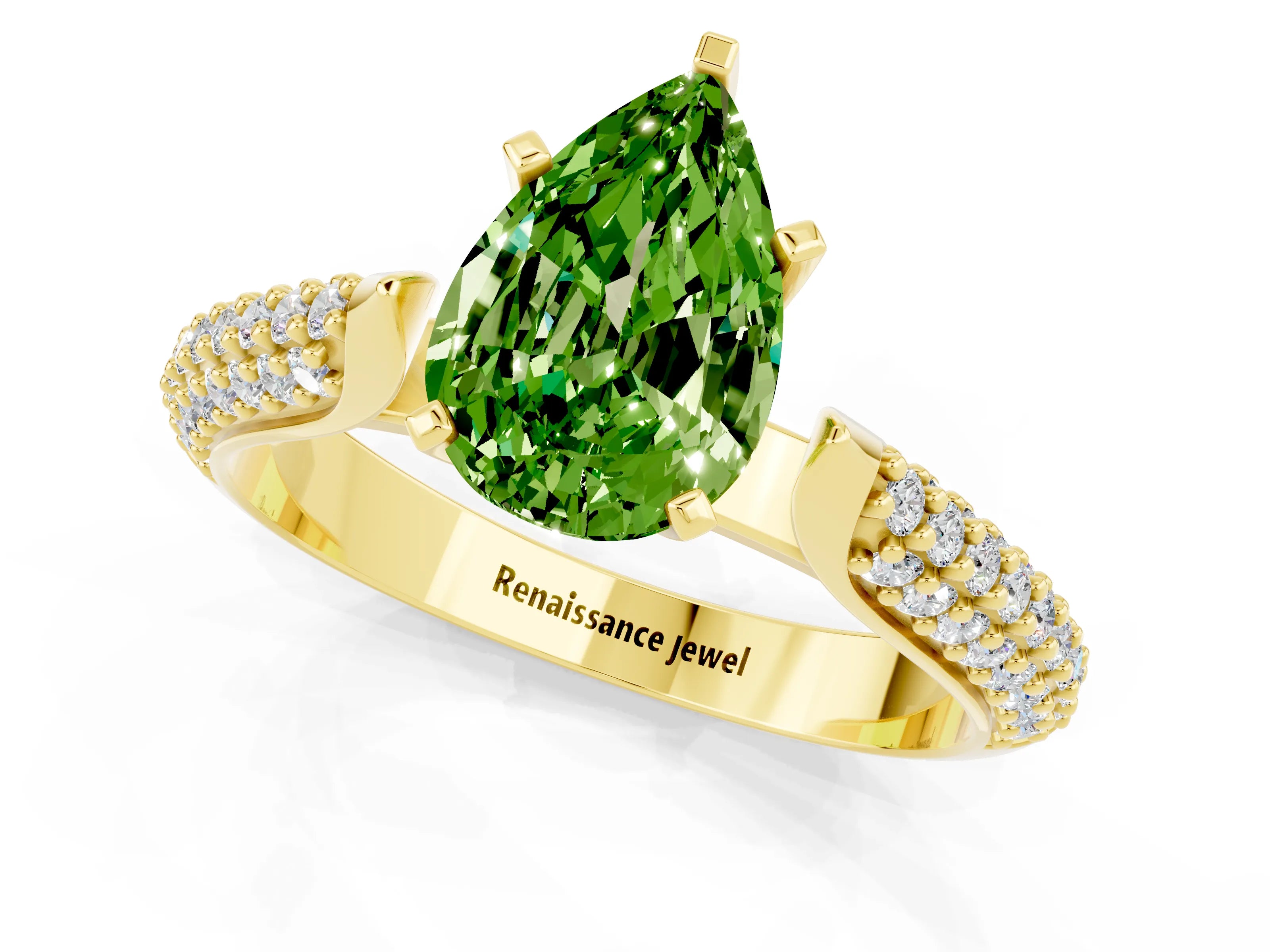Yellow gold Pear Cut Diamond Solitaire Engagement Ring with Pavé Band and Four-Prong Setting_1