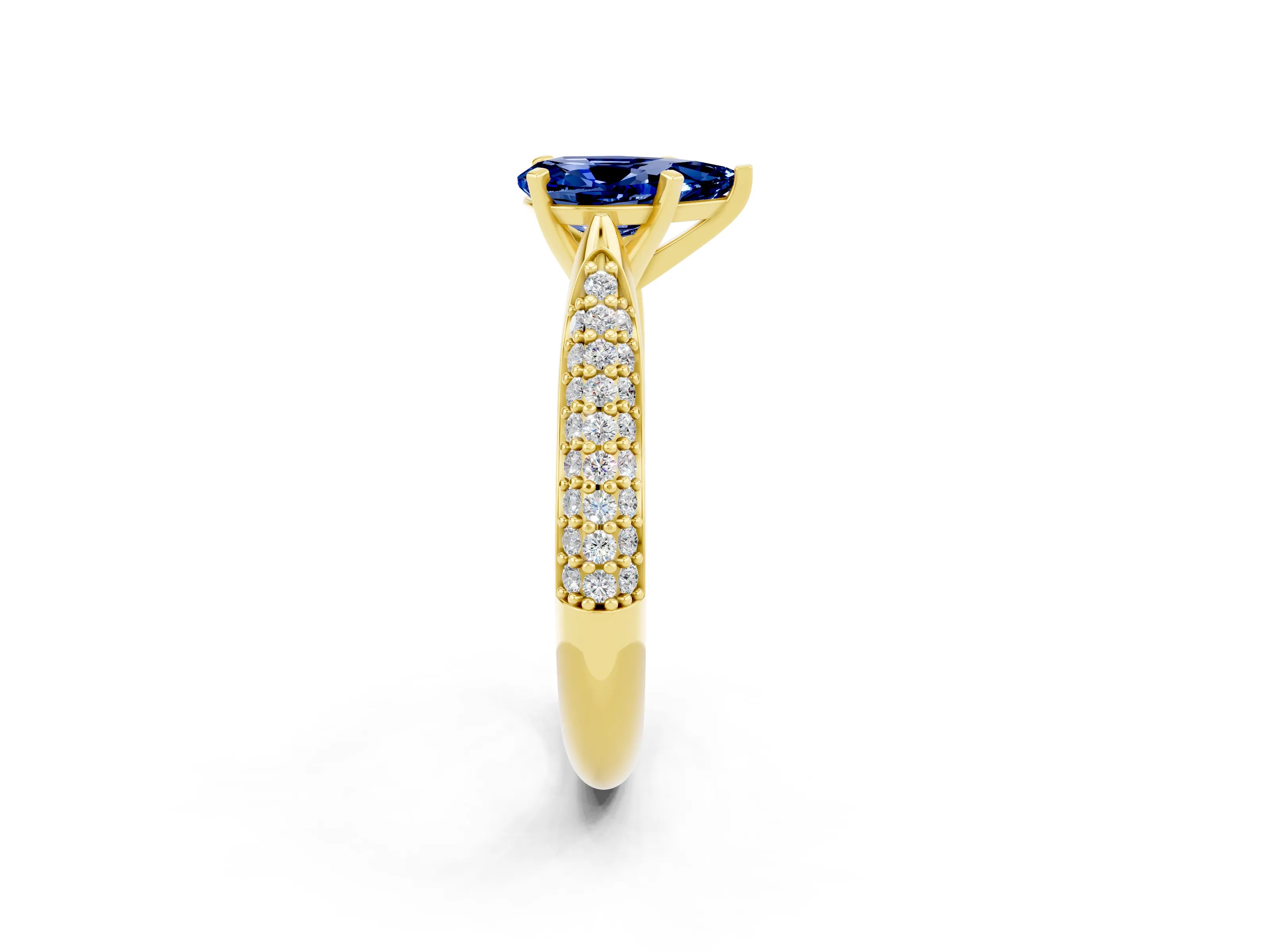 Yellow gold Pear Cut Diamond Solitaire Engagement Ring with Pavé Band and Four-Prong Setting_2