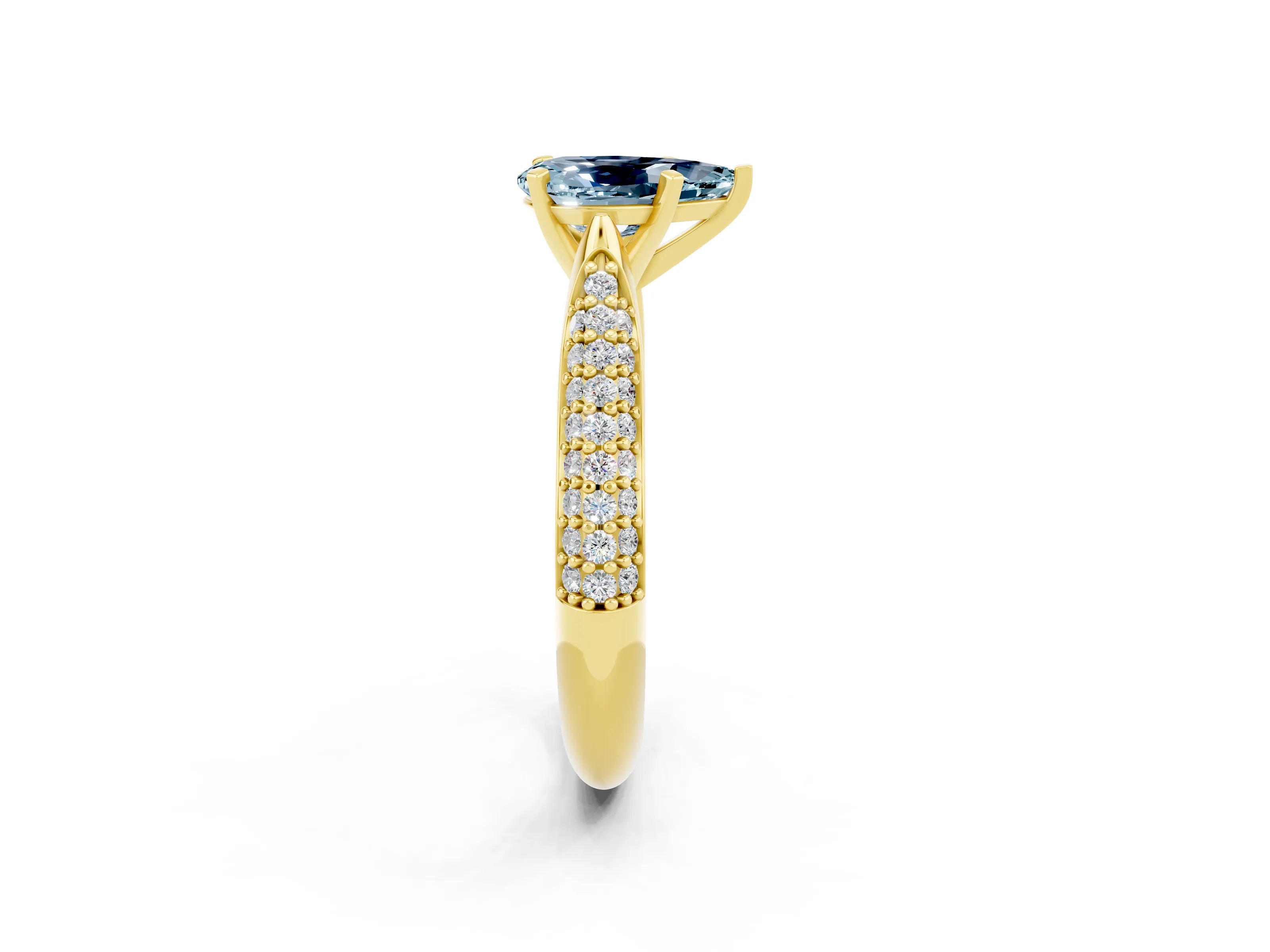 Yellow gold Pear Cut Diamond Solitaire Engagement Ring with Pavé Band and Four-Prong Setting_2