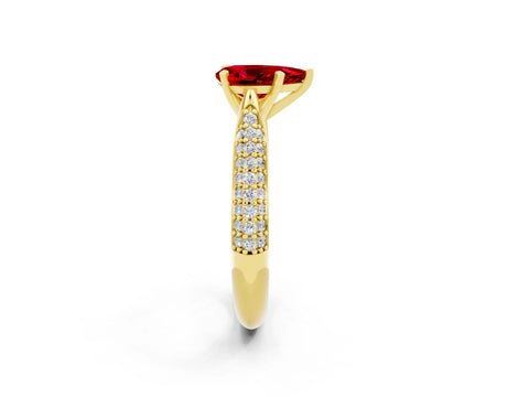 Yellow gold Pear Cut Diamond Solitaire Engagement Ring with Pavé Band and Four-Prong Setting_2