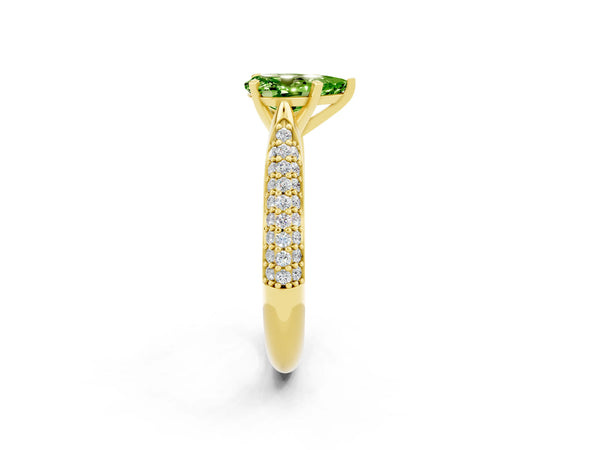 Yellow gold Pear Cut Diamond Solitaire Engagement Ring with Pavé Band and Four-Prong Setting