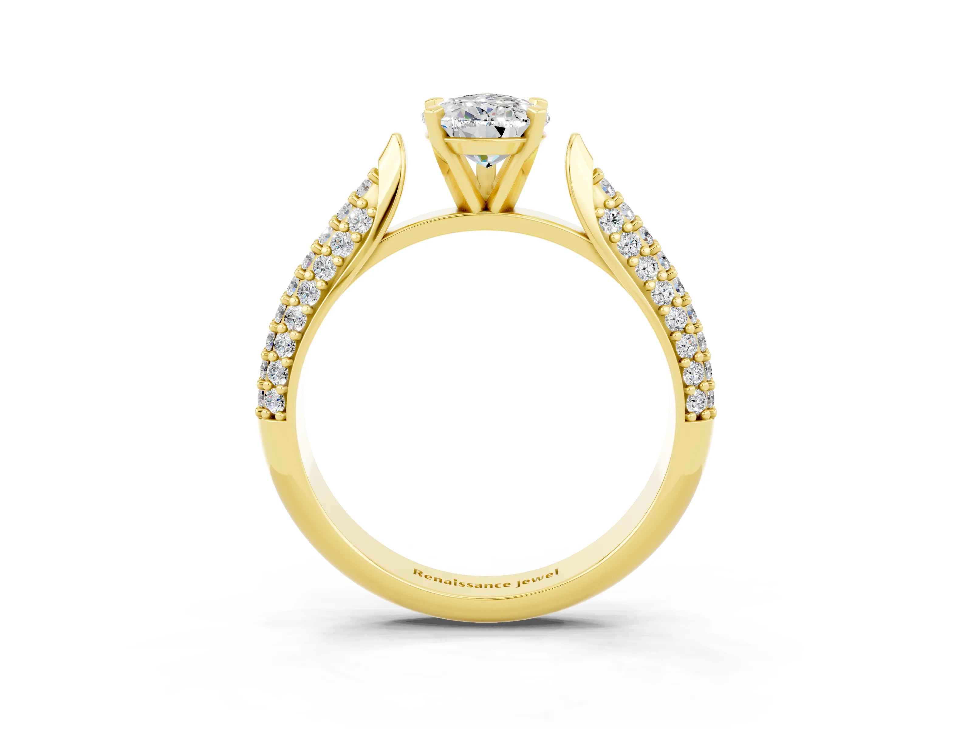 Yellow gold Pear Cut Diamond Solitaire Engagement Ring with Pavé Band and Four-Prong Setting_3