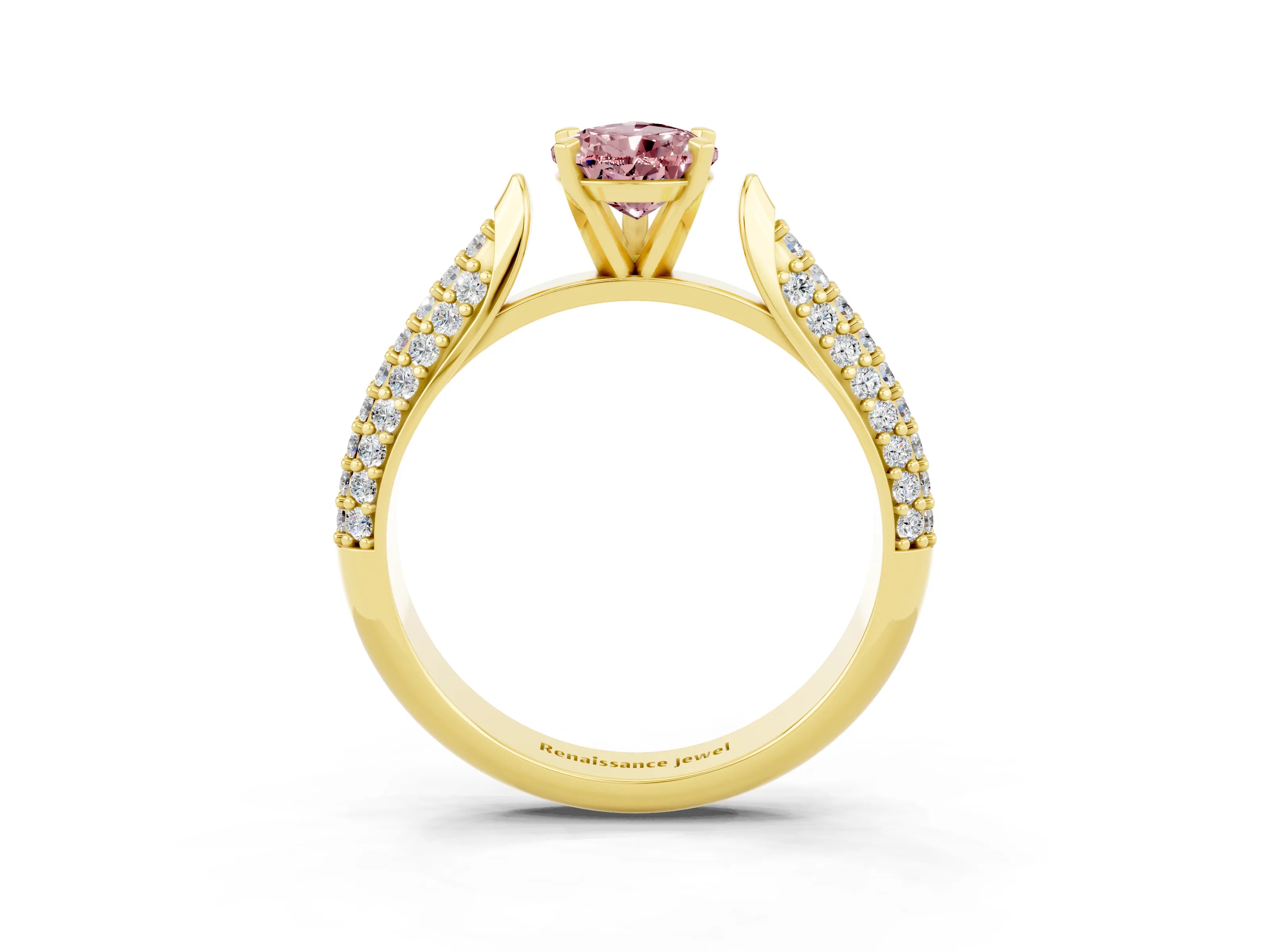 Yellow gold Pear Cut Diamond Solitaire Engagement Ring with Pavé Band and Four-Prong Setting_3