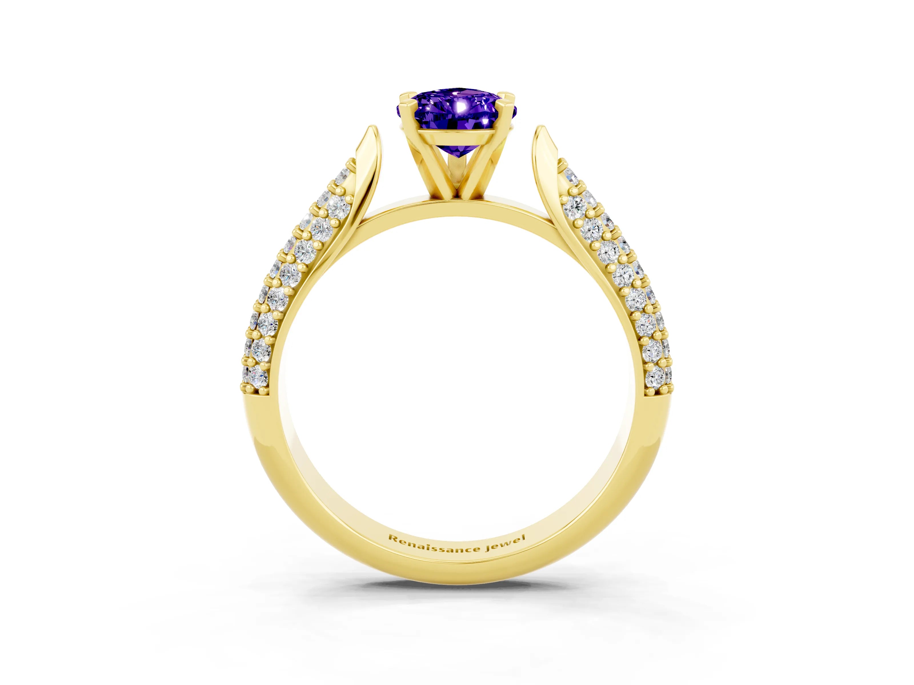 Yellow gold Pear Cut Diamond Solitaire Engagement Ring with Pavé Band and Four-Prong Setting_3