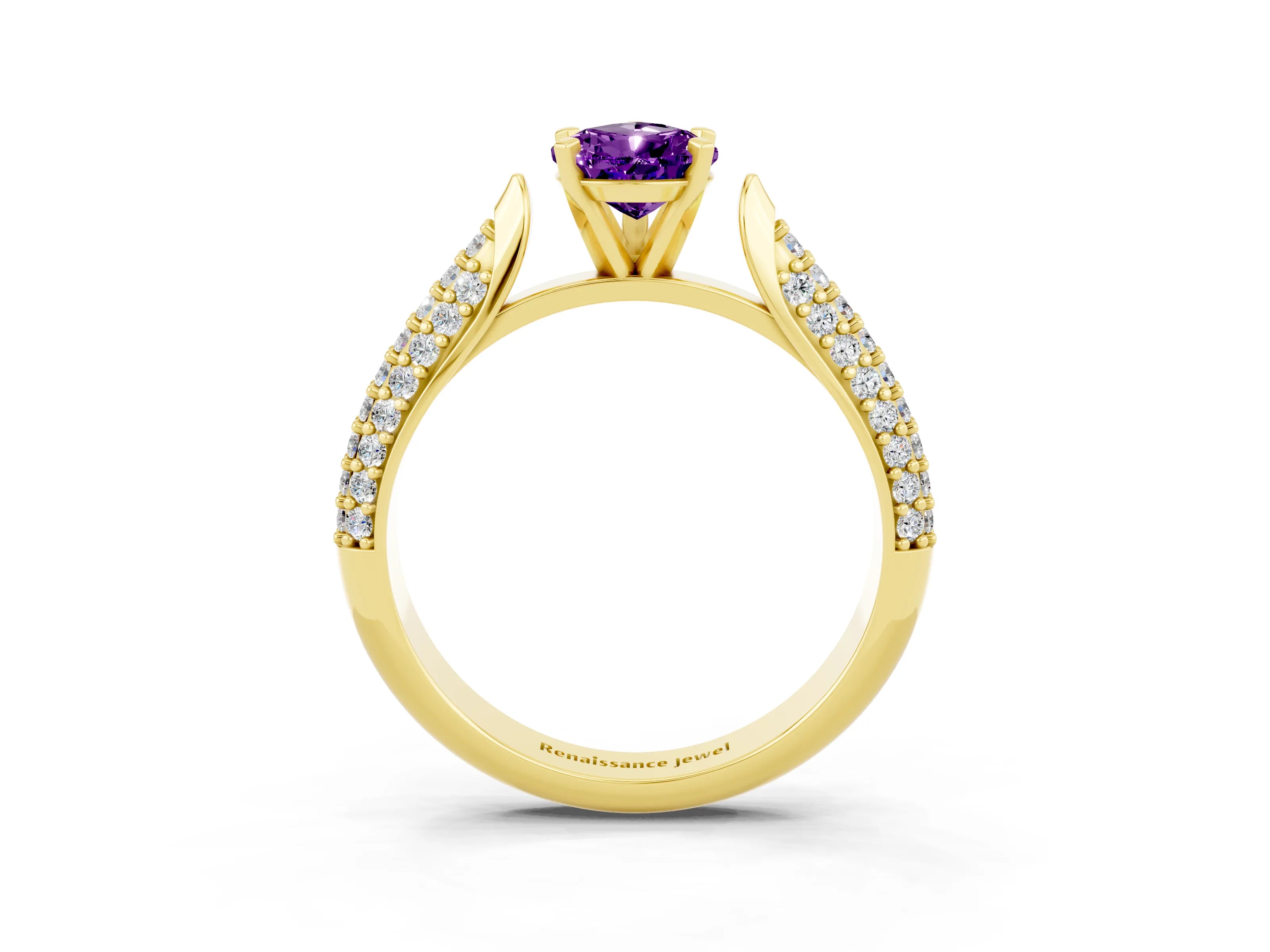 Yellow gold Pear Cut Diamond Solitaire Engagement Ring with Pavé Band and Four-Prong Setting_3