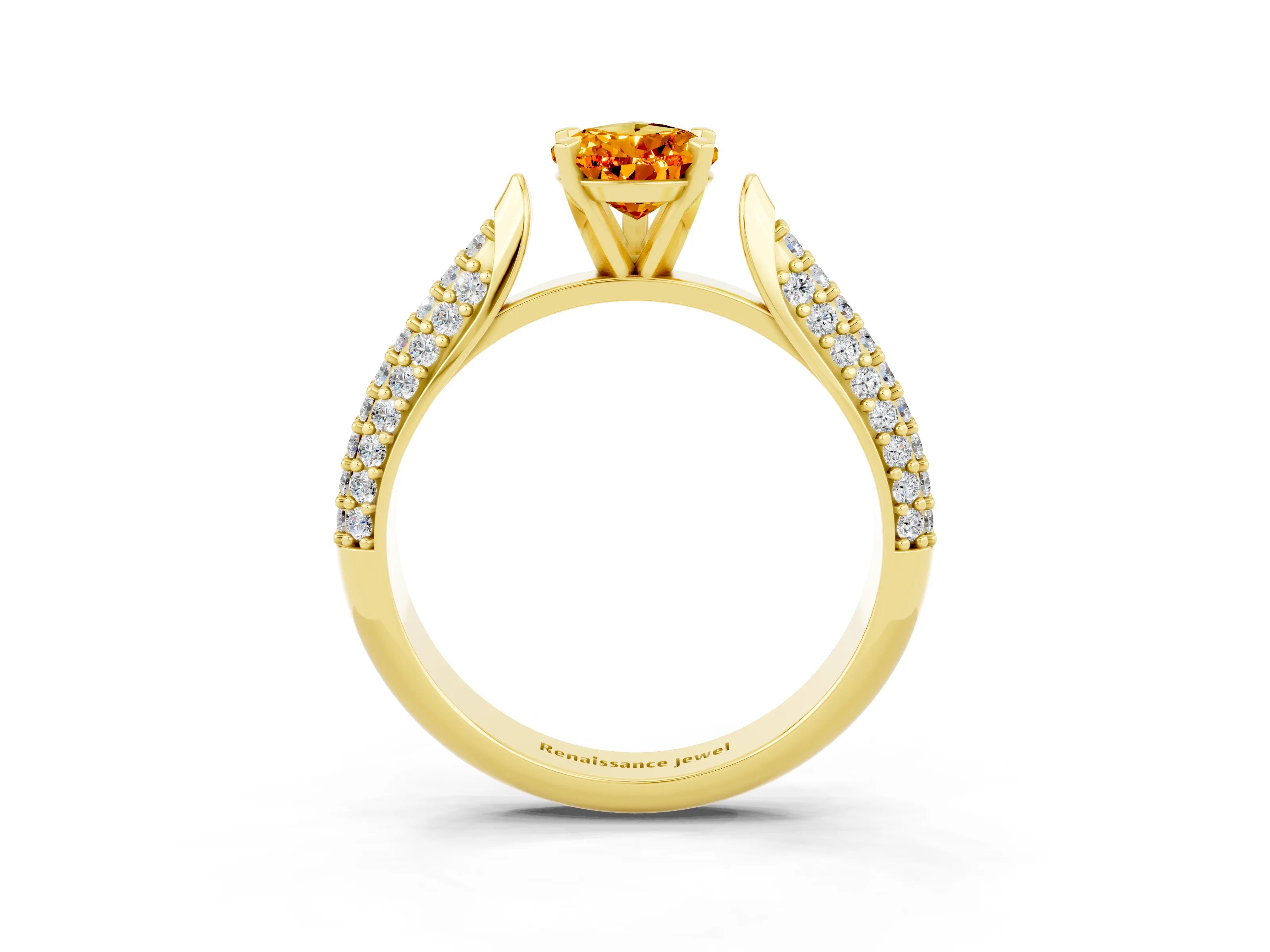 Yellow gold Pear Cut Diamond Solitaire Engagement Ring with Pavé Band and Four-Prong Setting_3