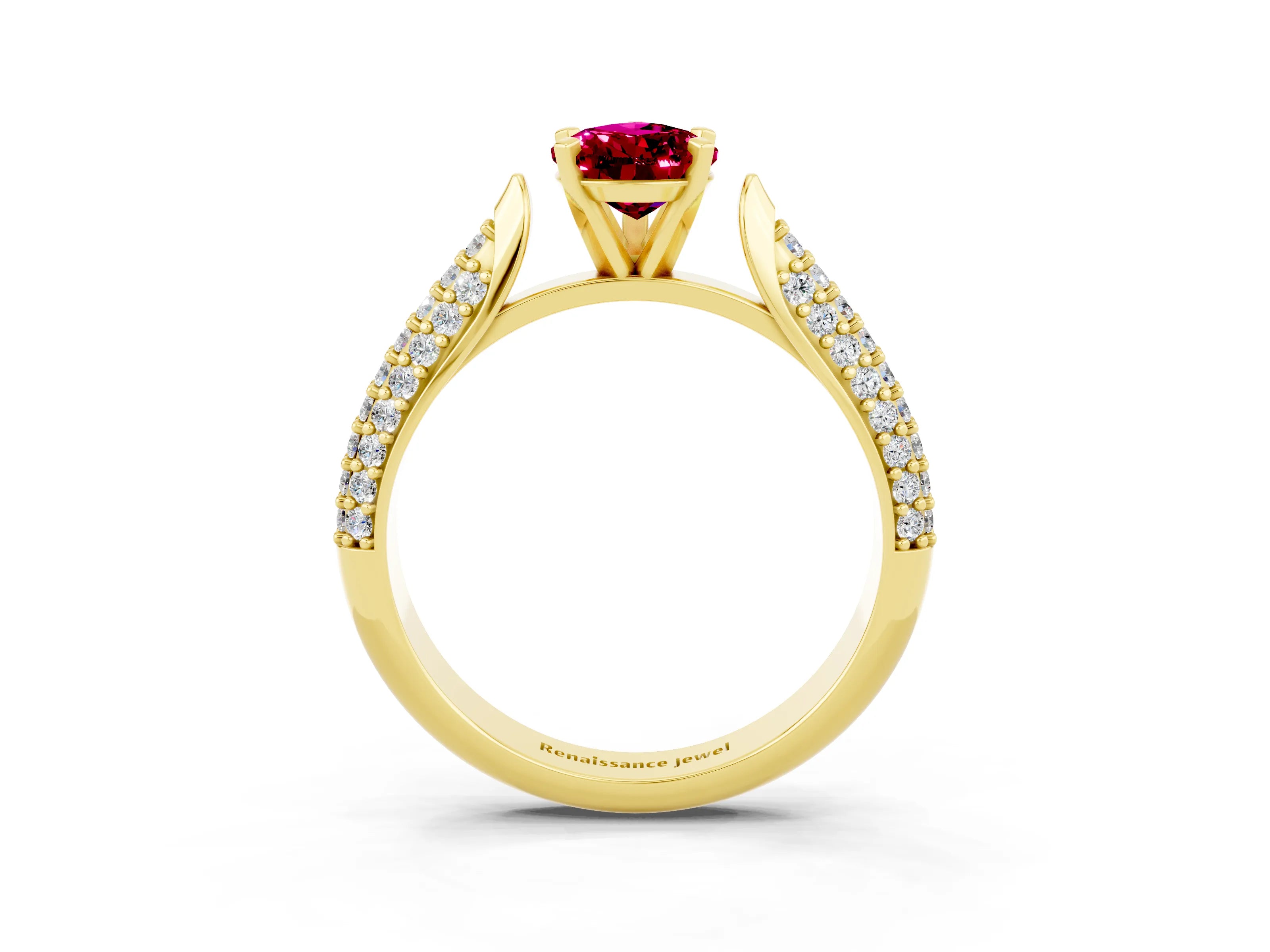 Yellow gold Pear Cut Diamond Solitaire Engagement Ring with Pavé Band and Four-Prong Setting_3