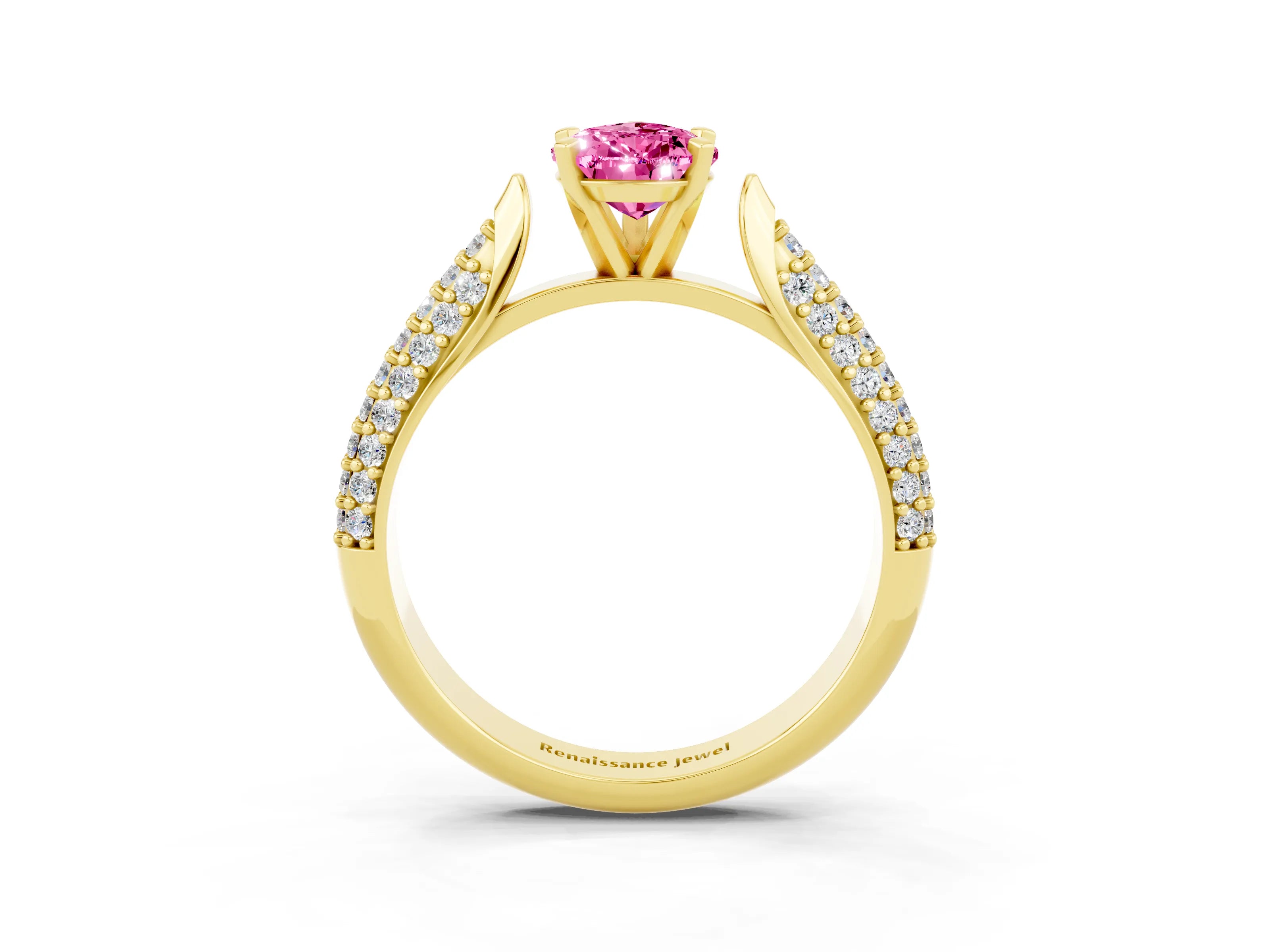 Yellow gold Pear Cut Diamond Solitaire Engagement Ring with Pavé Band and Four-Prong Setting_3
