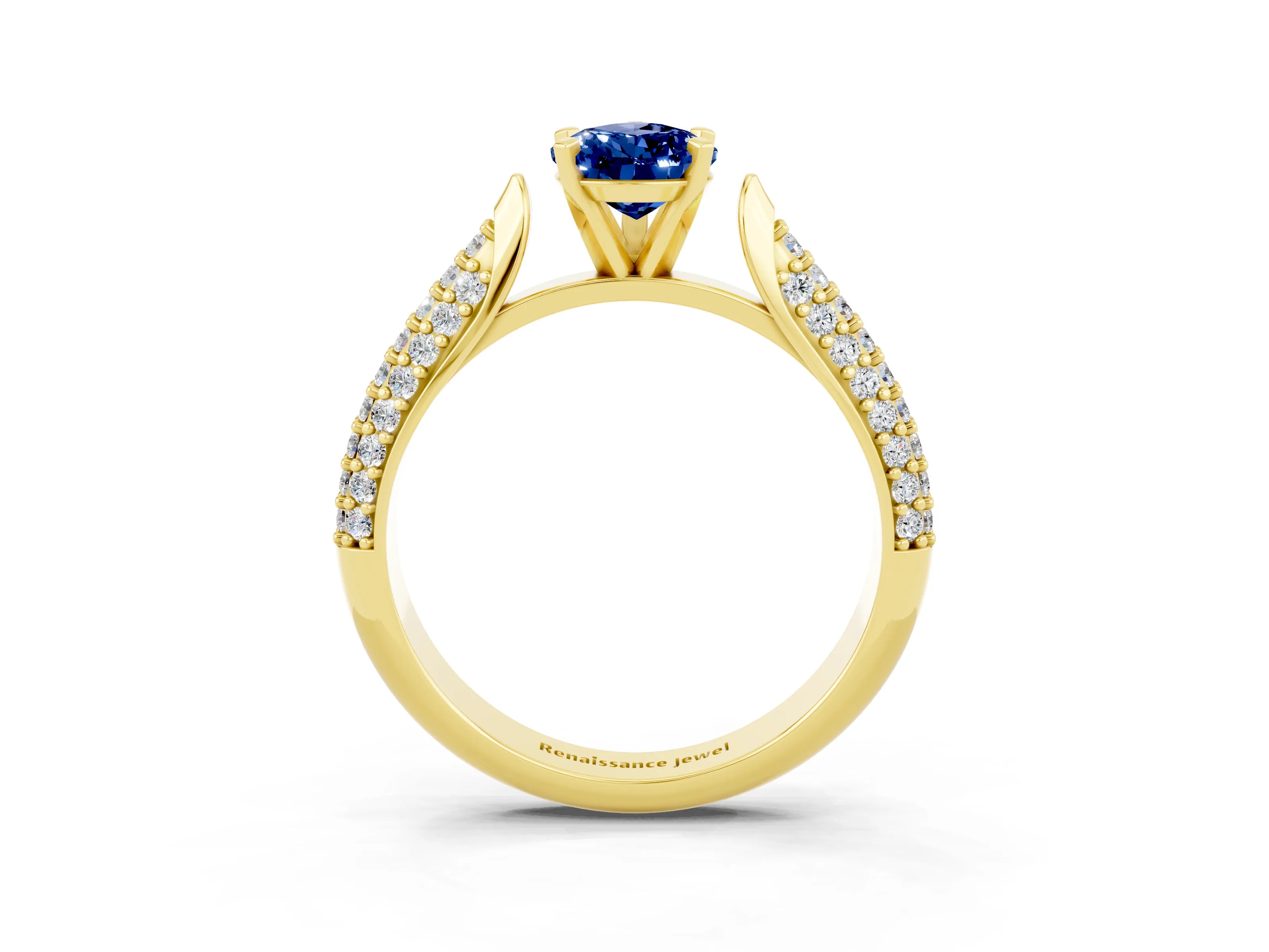 Yellow gold Pear Cut Diamond Solitaire Engagement Ring with Pavé Band and Four-Prong Setting_3