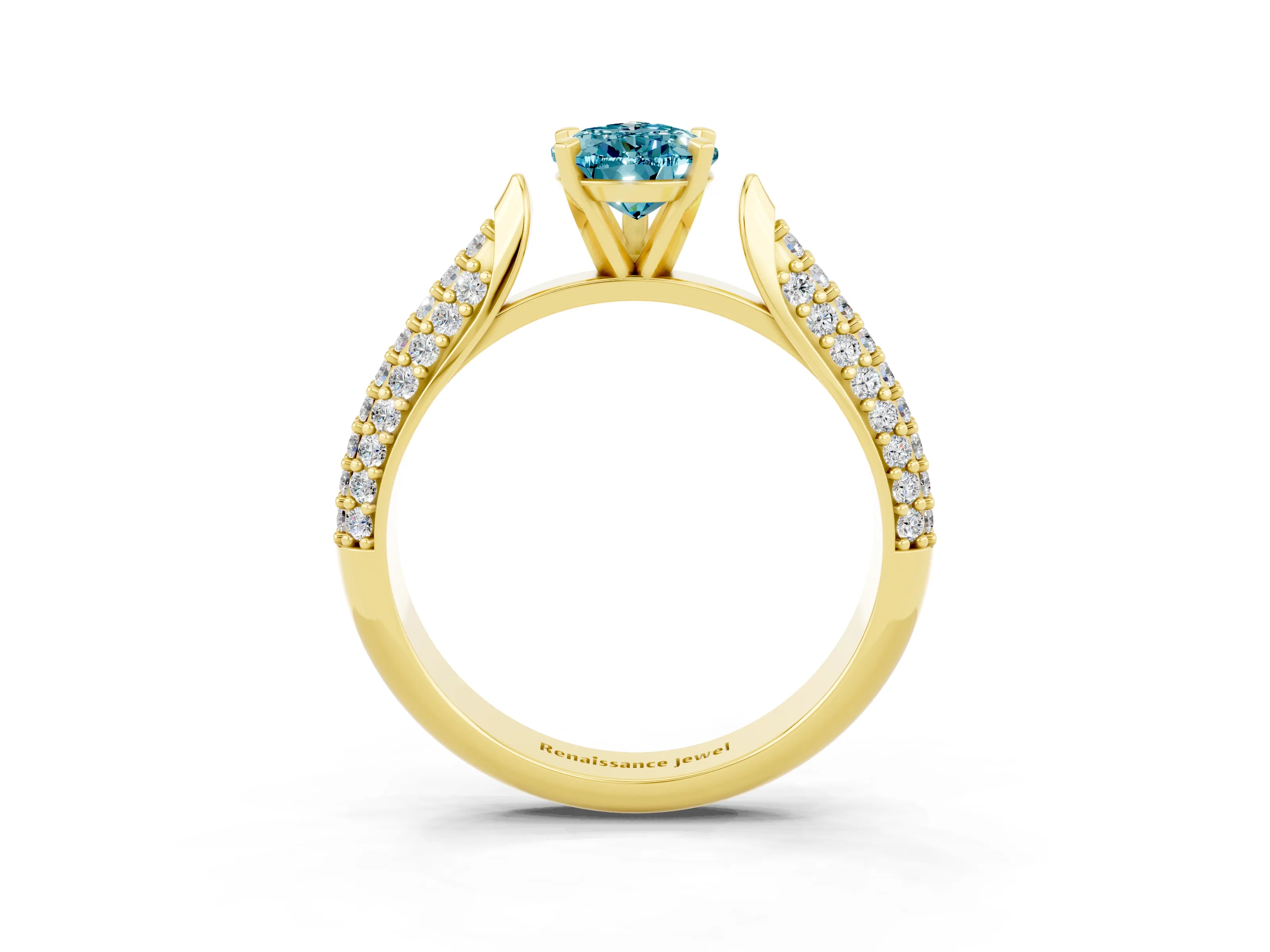 Yellow gold Pear Cut Diamond Solitaire Engagement Ring with Pavé Band and Four-Prong Setting_3