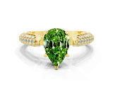 Yellow gold Pear Cut Diamond Solitaire Engagement Ring with Pavé Band and Four-Prong Setting