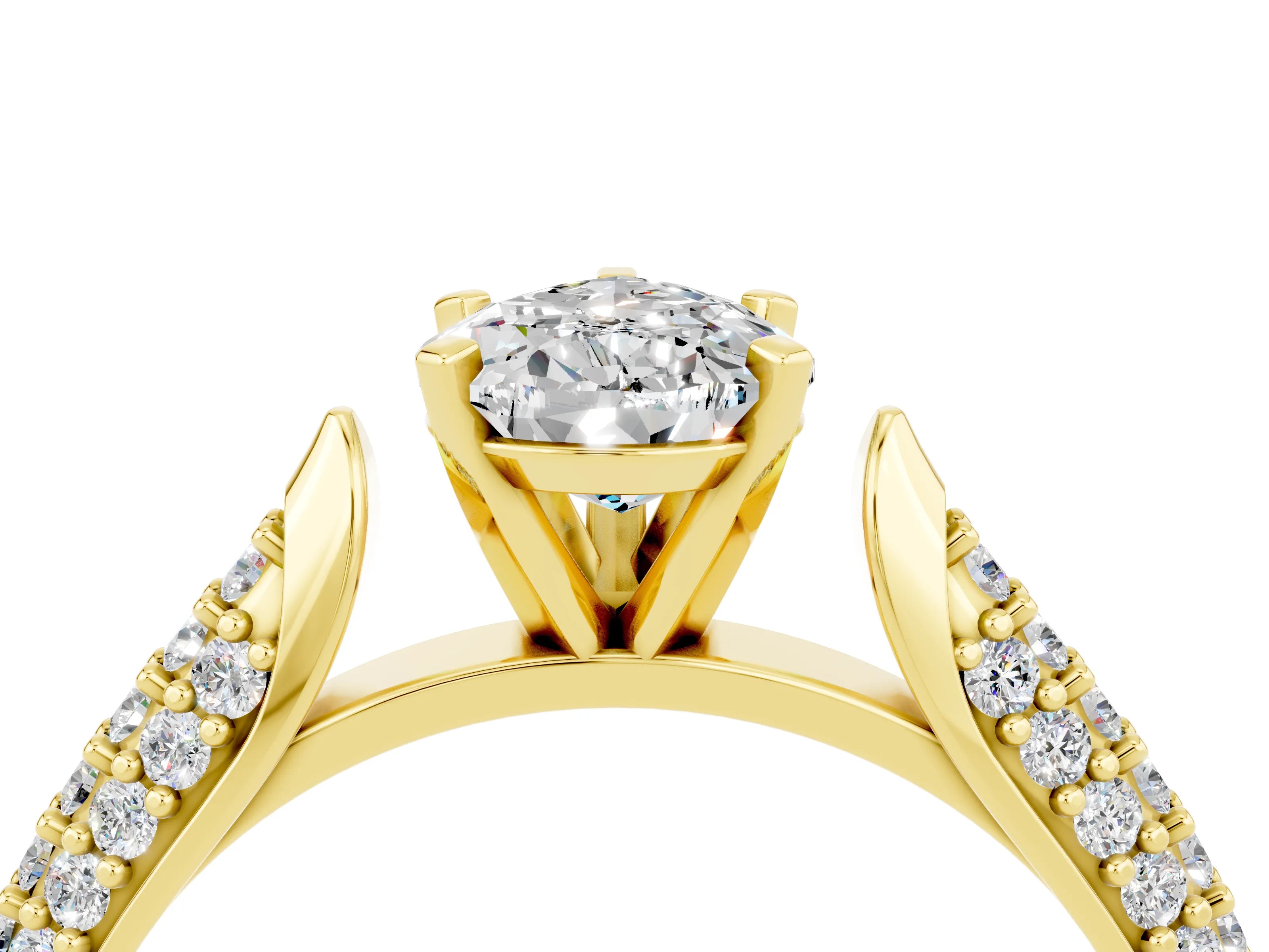Yellow gold Pear Cut Diamond Solitaire Engagement Ring with Pavé Band and Four-Prong Setting_4