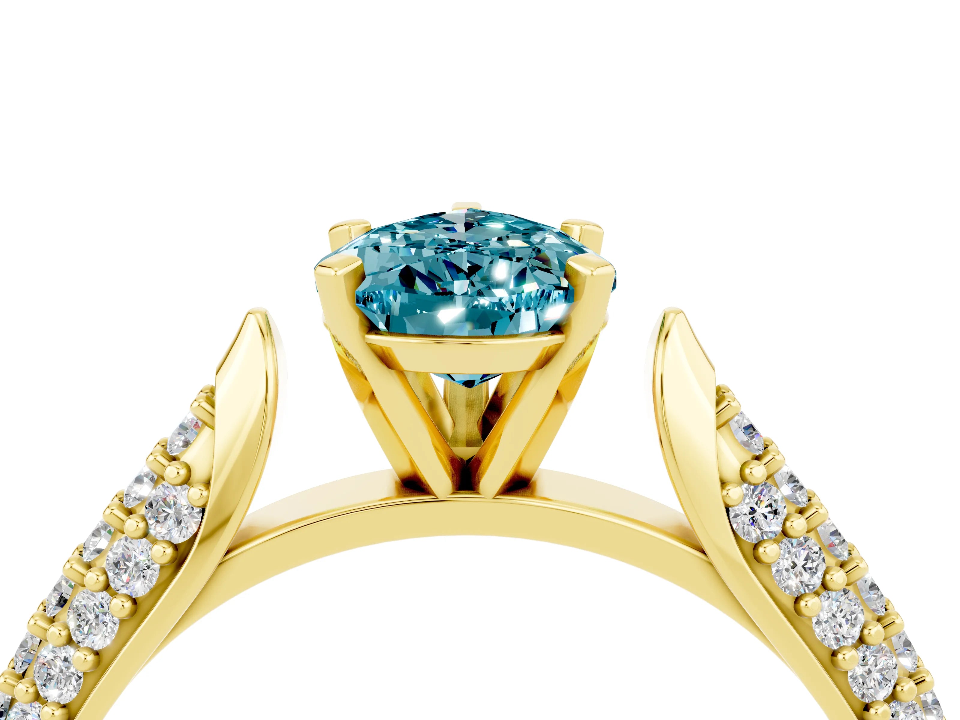 Yellow gold Pear Cut Diamond Solitaire Engagement Ring with Pavé Band and Four-Prong Setting_4