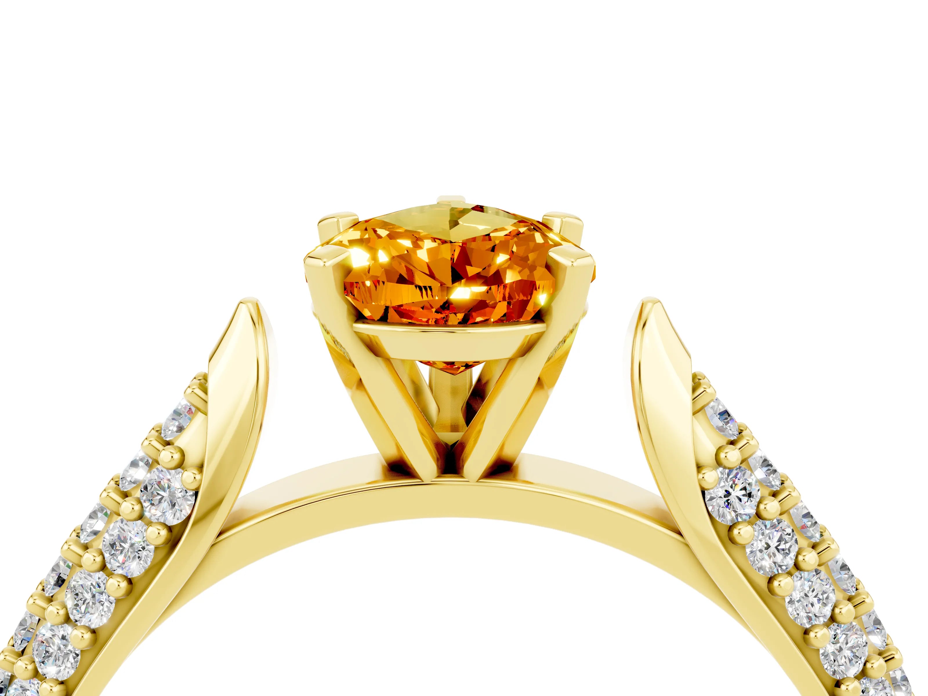 Yellow gold Pear Cut Diamond Solitaire Engagement Ring with Pavé Band and Four-Prong Setting_4