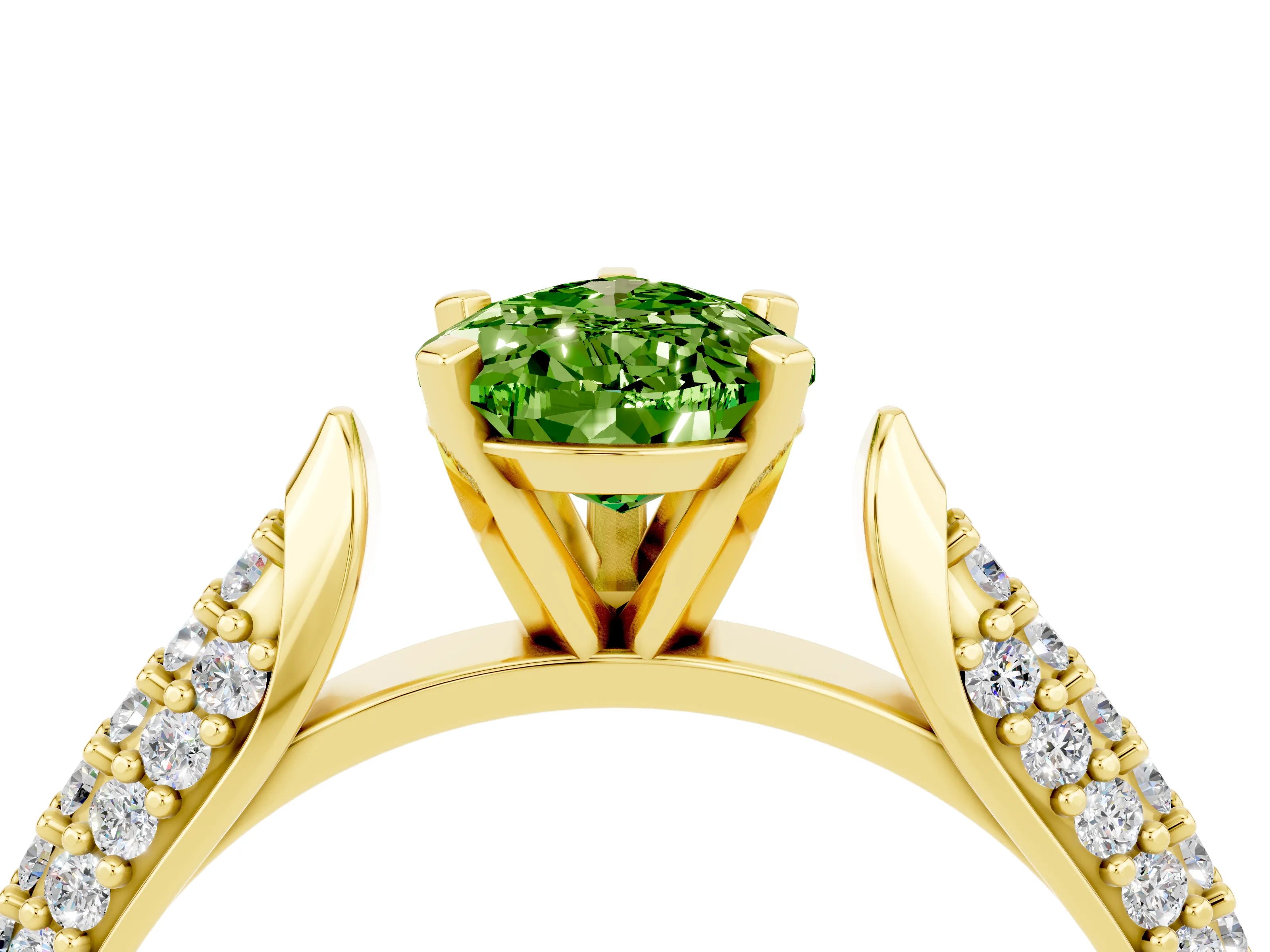 Yellow gold Pear Cut Diamond Solitaire Engagement Ring with Pavé Band and Four-Prong Setting_4