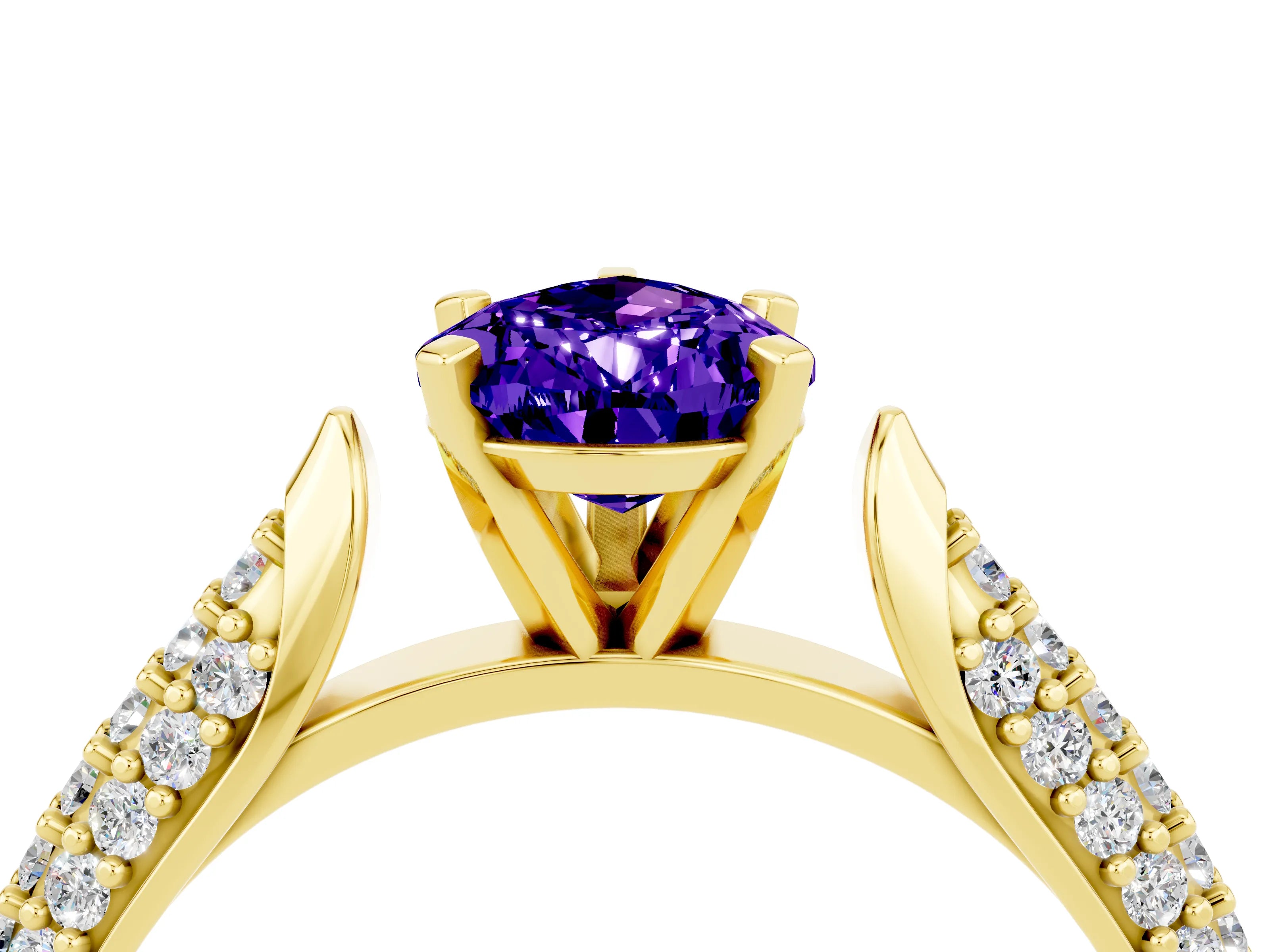 Yellow gold Pear Cut Diamond Solitaire Engagement Ring with Pavé Band and Four-Prong Setting_4