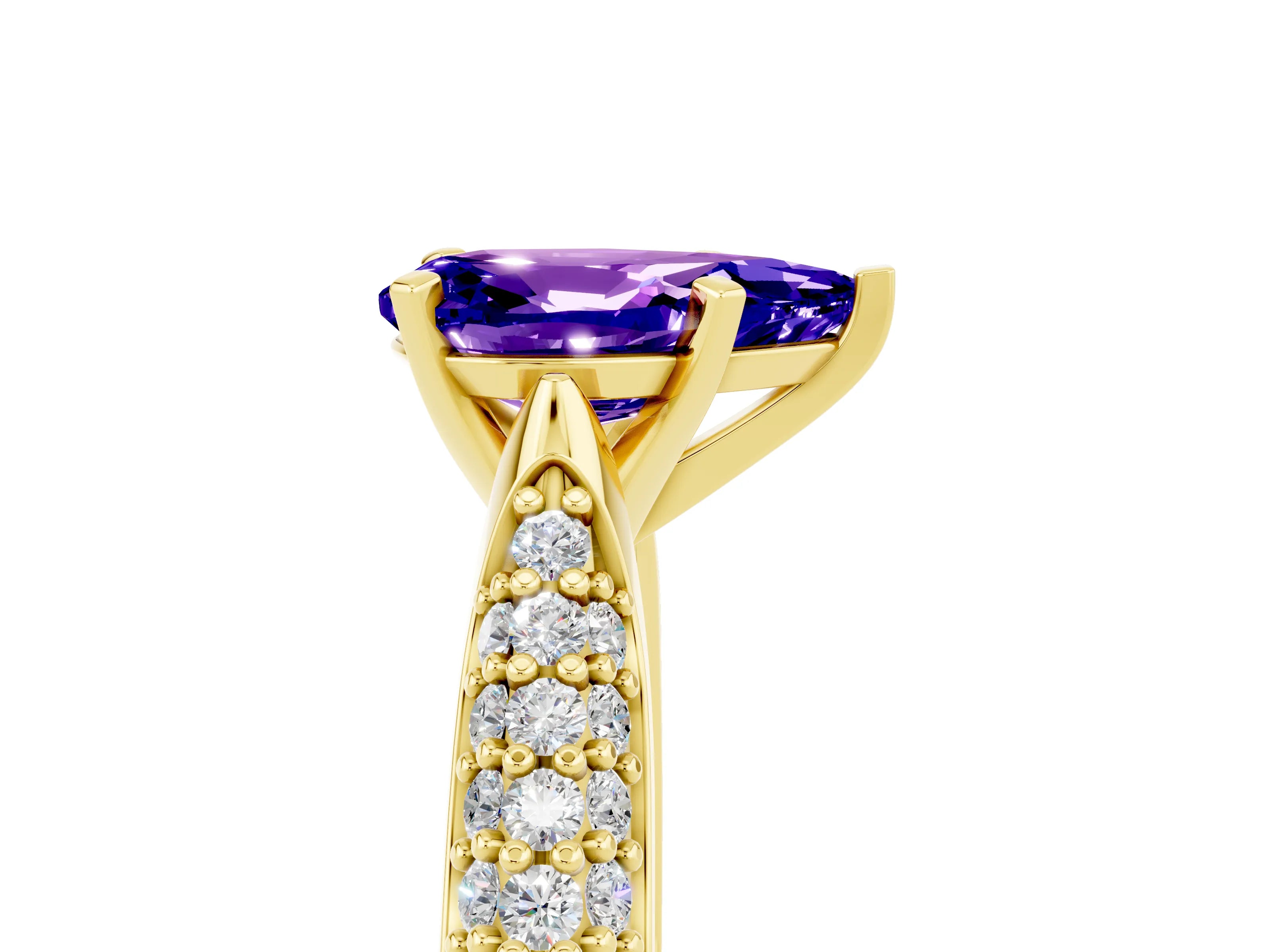 Yellow gold Pear Cut Diamond Solitaire Engagement Ring with Pavé Band and Four-Prong Setting_5