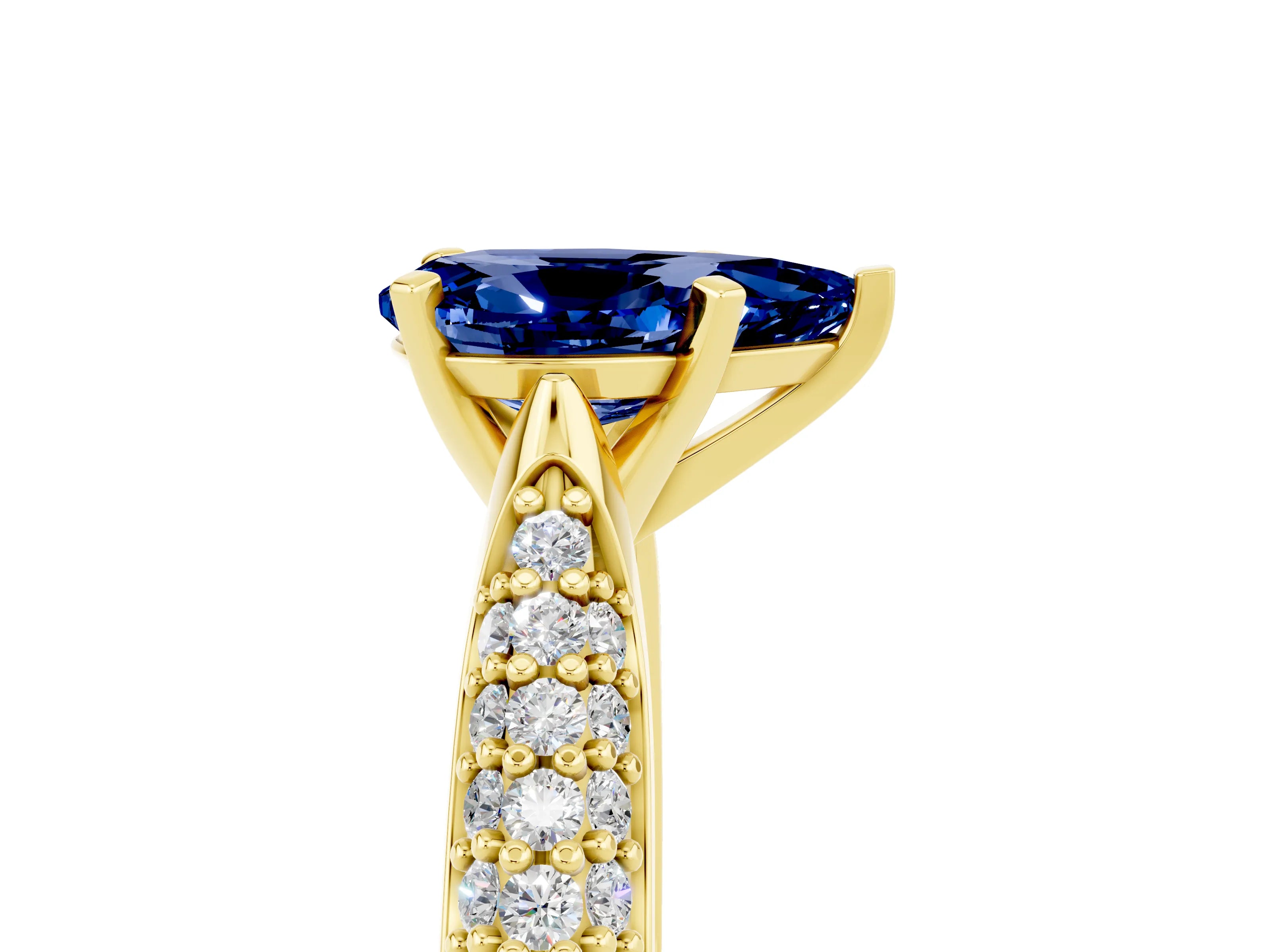 Yellow gold Pear Cut Diamond Solitaire Engagement Ring with Pavé Band and Four-Prong Setting_5