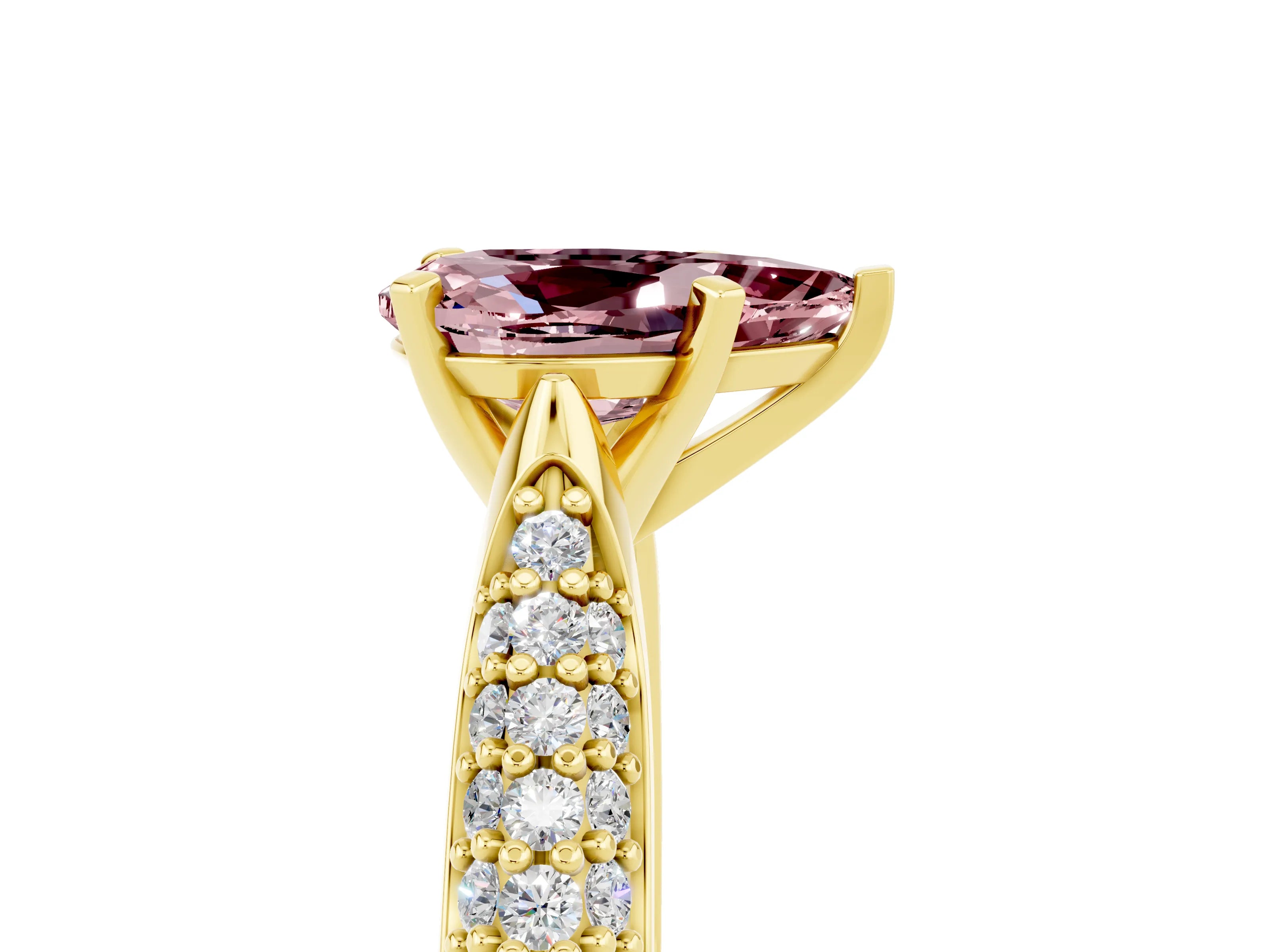 Yellow gold Pear Cut Diamond Solitaire Engagement Ring with Pavé Band and Four-Prong Setting_5