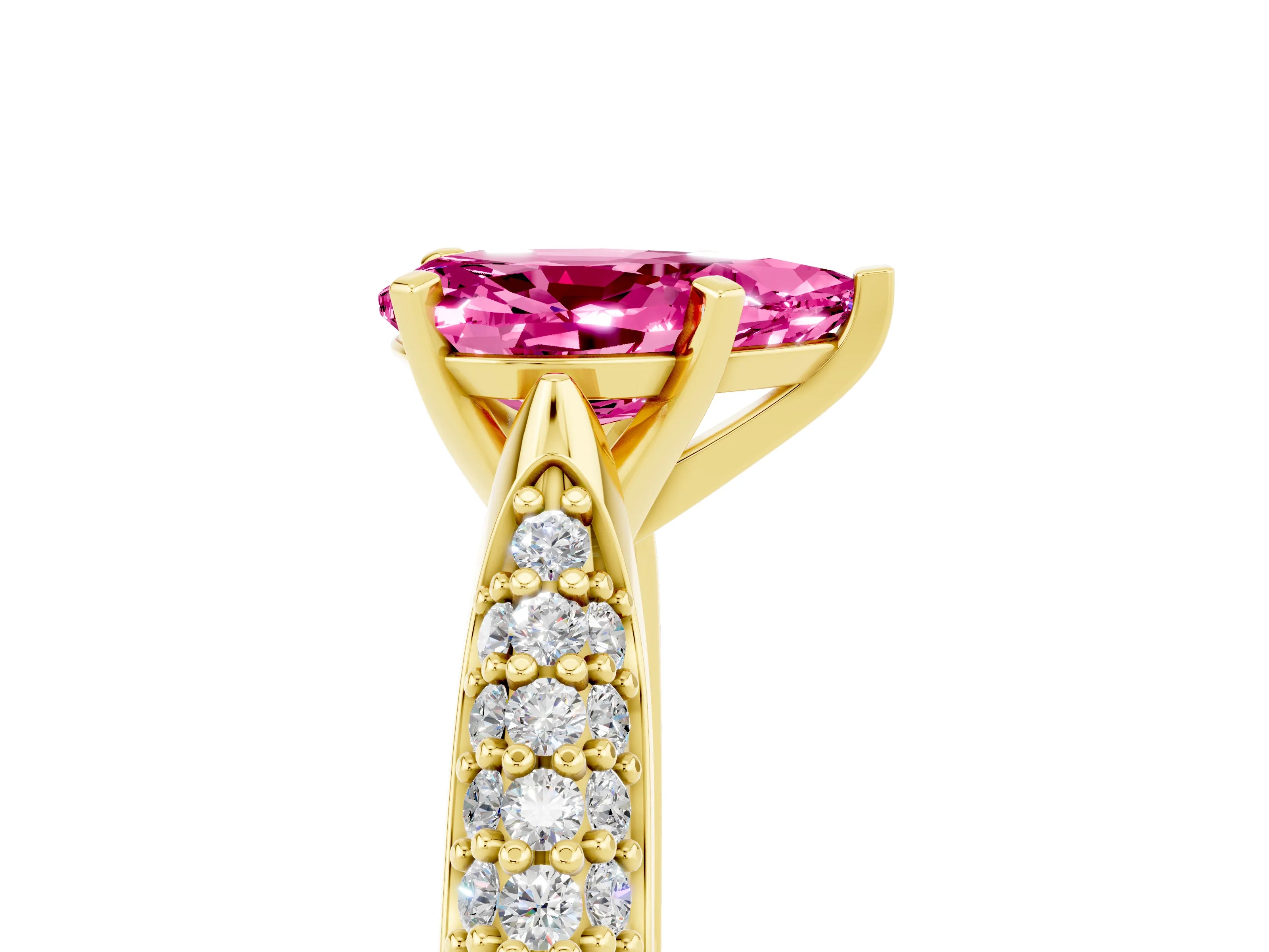 Yellow gold Pear Cut Diamond Solitaire Engagement Ring with Pavé Band and Four-Prong Setting_5