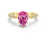 Yellow gold Pear Cut Diamond Solitaire Engagement Ring with Pavé Band and Four-Prong Setting