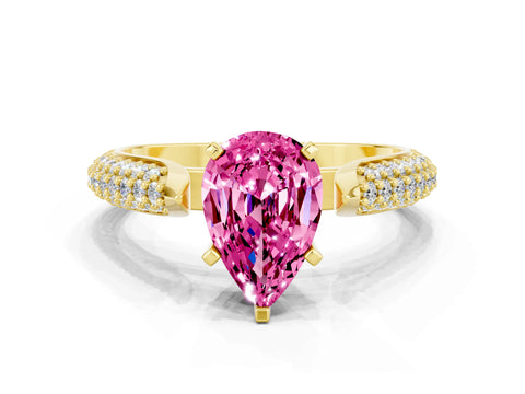 Yellow gold Pear Cut Diamond Solitaire Engagement Ring with Pavé Band and Four-Prong Setting