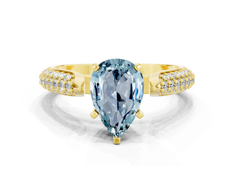 Yellow gold Pear Cut Diamond Solitaire Engagement Ring with Pavé Band and Four-Prong Setting