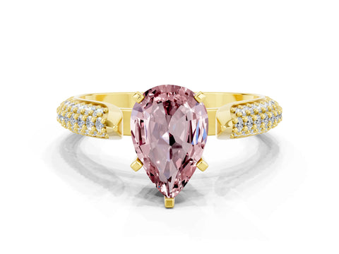 Yellow gold Pear Cut Diamond Solitaire Engagement Ring with Pavé Band and Four-Prong Setting