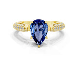 Yellow gold Pear Cut Diamond Solitaire Engagement Ring with Pavé Band and Four-Prong Setting