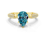 Yellow gold Pear Cut Diamond Solitaire Engagement Ring with Pavé Band and Four-Prong Setting