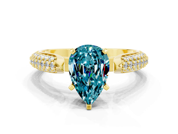 Yellow gold Pear Cut Diamond Solitaire Engagement Ring with Pavé Band and Four-Prong Setting