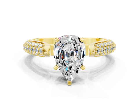 Yellow gold Pear Cut Diamond Solitaire Engagement Ring with Pavé Band and Four-Prong Setting