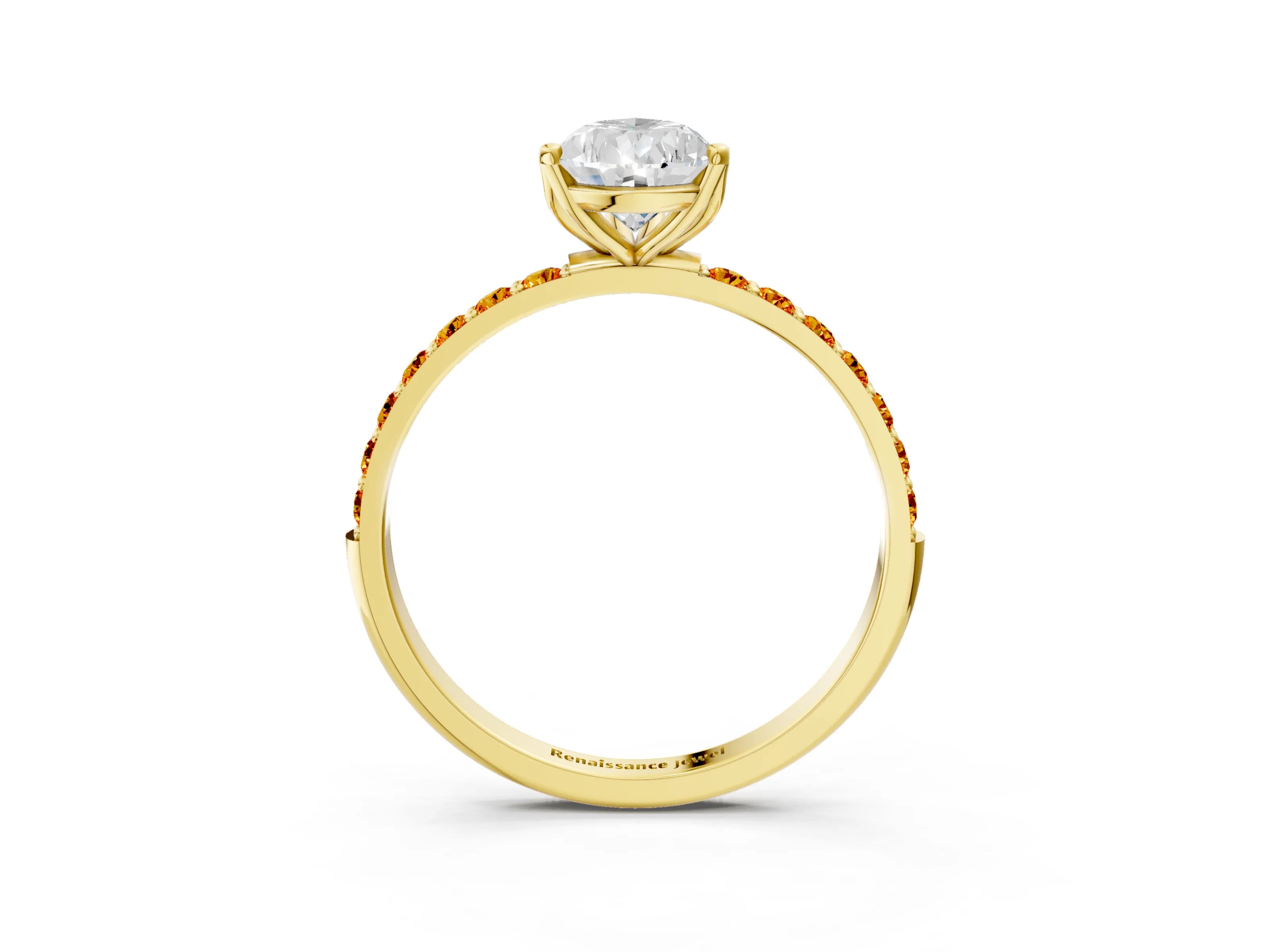 Yellow gold Pear Cut Diamond Solitaire Engagement Ring with Round with Citrine side stone Pavé Band and Prong Setting_3