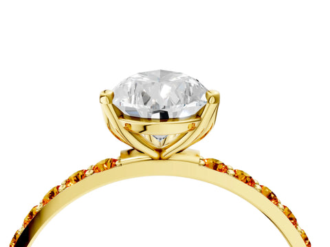 Yellow gold Pear Cut Diamond Solitaire Engagement Ring with Round with Citrine side stone Pavé Band and Prong Setting_4