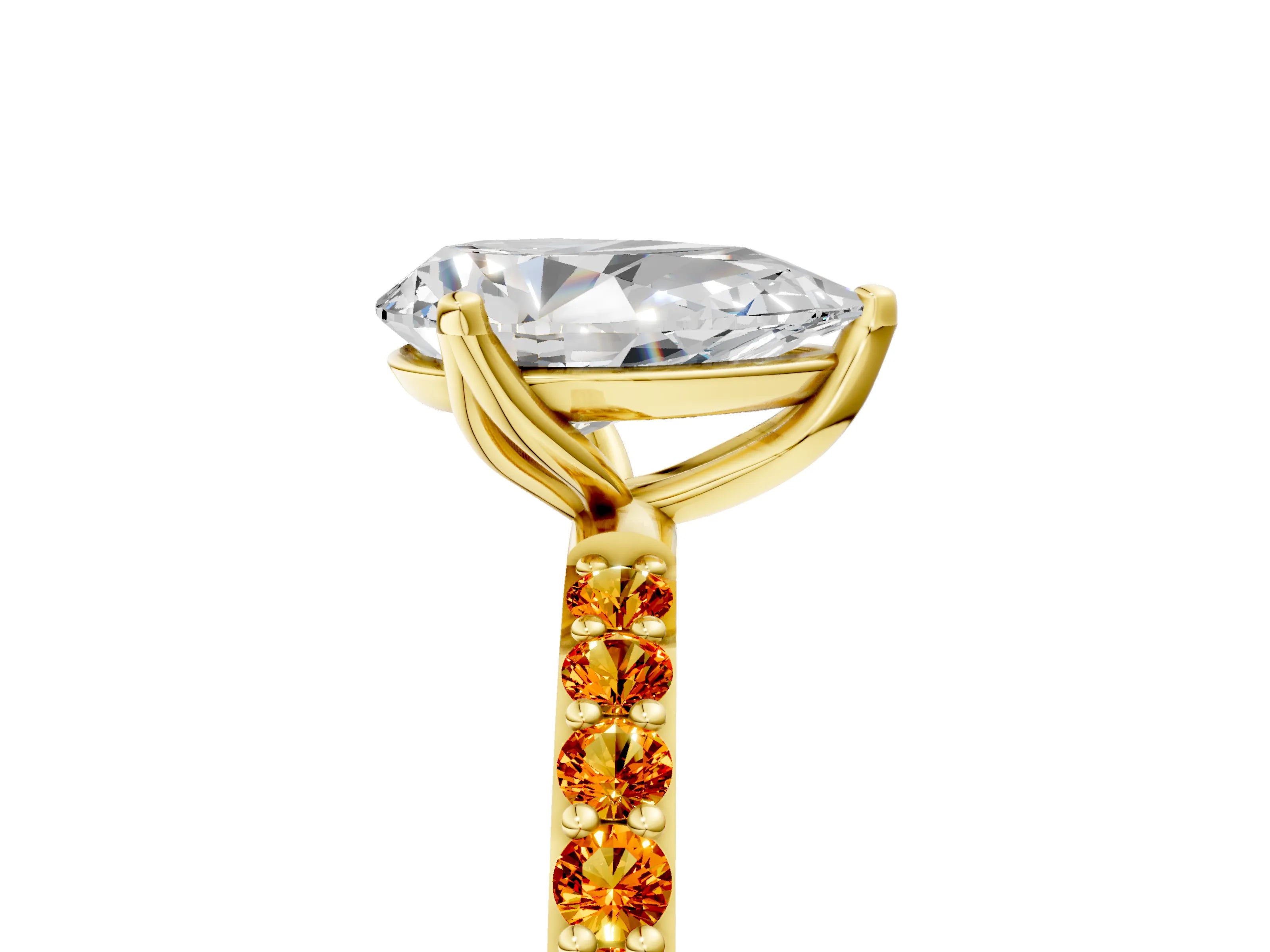 Yellow gold Pear Cut Diamond Solitaire Engagement Ring with Round with Citrine side stone Pavé Band and Prong Setting_5
