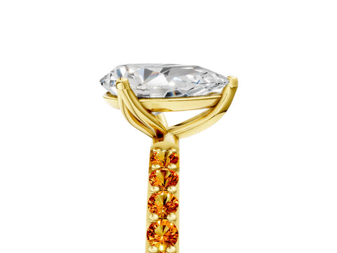 Yellow gold Pear Cut Diamond Solitaire Engagement Ring with Round with Citrine side stone Pavé Band and Prong Setting_5