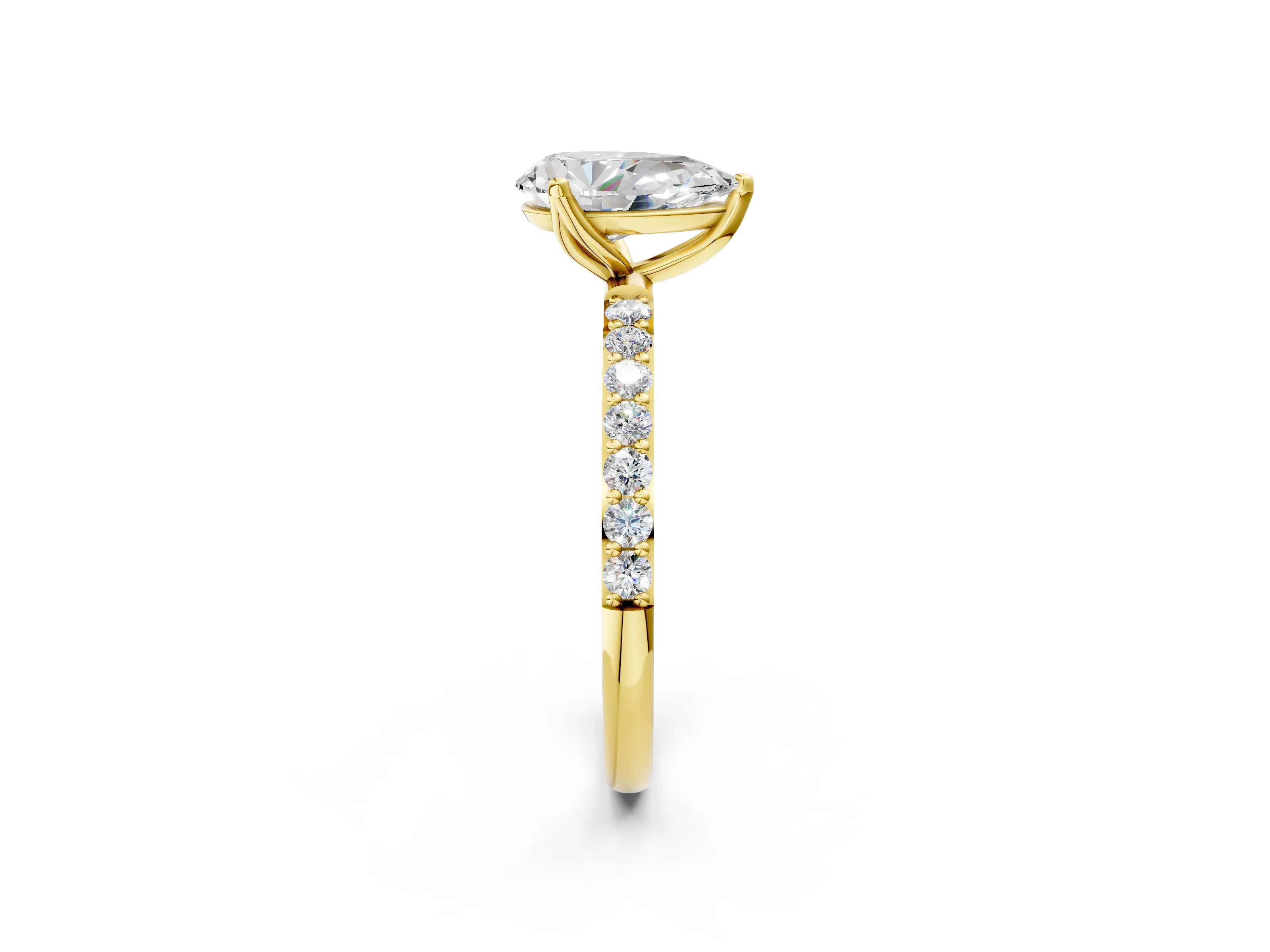 Yellow gold Pear Cut Diamond Solitaire Engagement Ring with Round with Moissanite side stone Pavé Band and Prong Setting_2