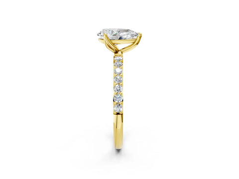 Yellow gold Pear Cut Diamond Solitaire Engagement Ring with Round with Moissanite side stone Pavé Band and Prong Setting_2