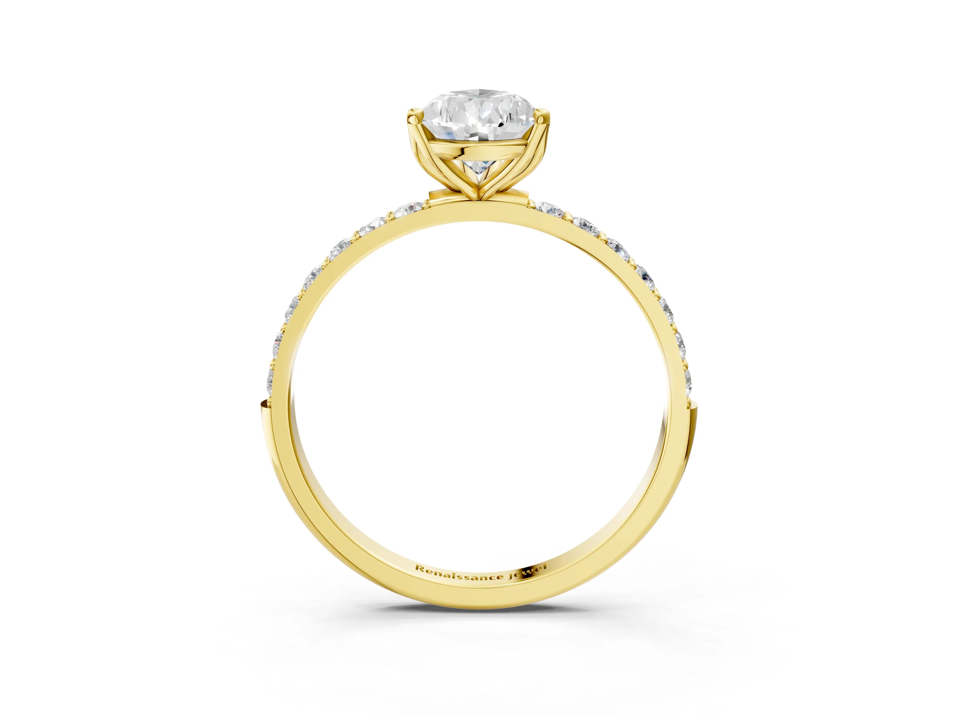Yellow gold Pear Cut Diamond Solitaire Engagement Ring with Round with Moissanite side stone Pavé Band and Prong Setting_3