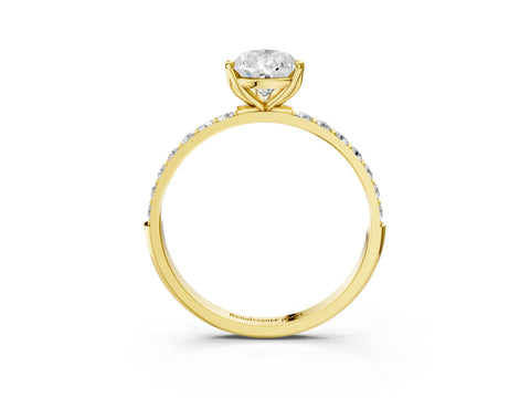Yellow gold Pear Cut Diamond Solitaire Engagement Ring with Round with Moissanite side stone Pavé Band and Prong Setting_3
