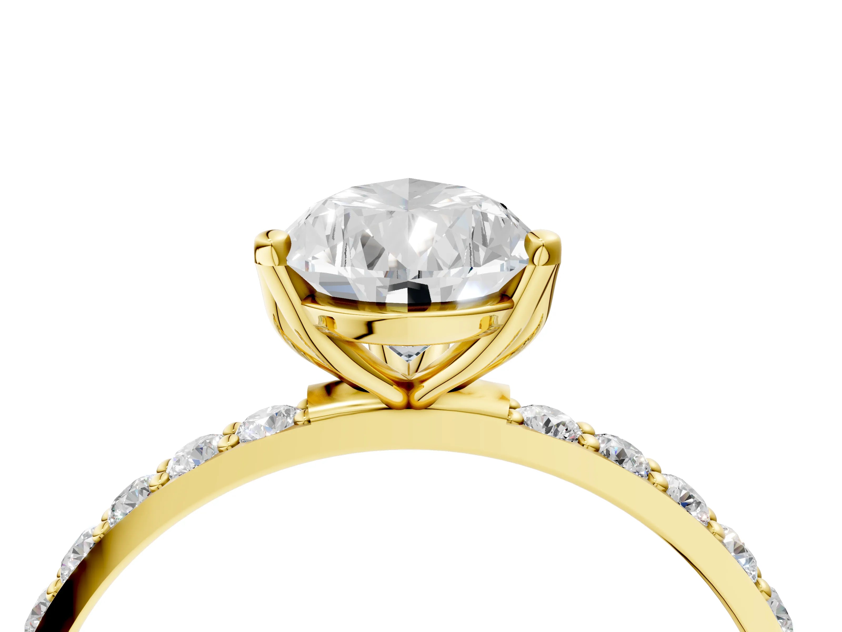 Yellow gold Pear Cut Diamond Solitaire Engagement Ring with Round with Moissanite side stone Pavé Band and Prong Setting_4