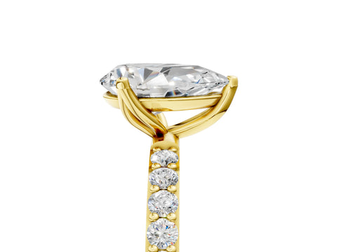 Yellow gold Pear Cut Diamond Solitaire Engagement Ring with Round with Moissanite side stone Pavé Band and Prong Setting_5