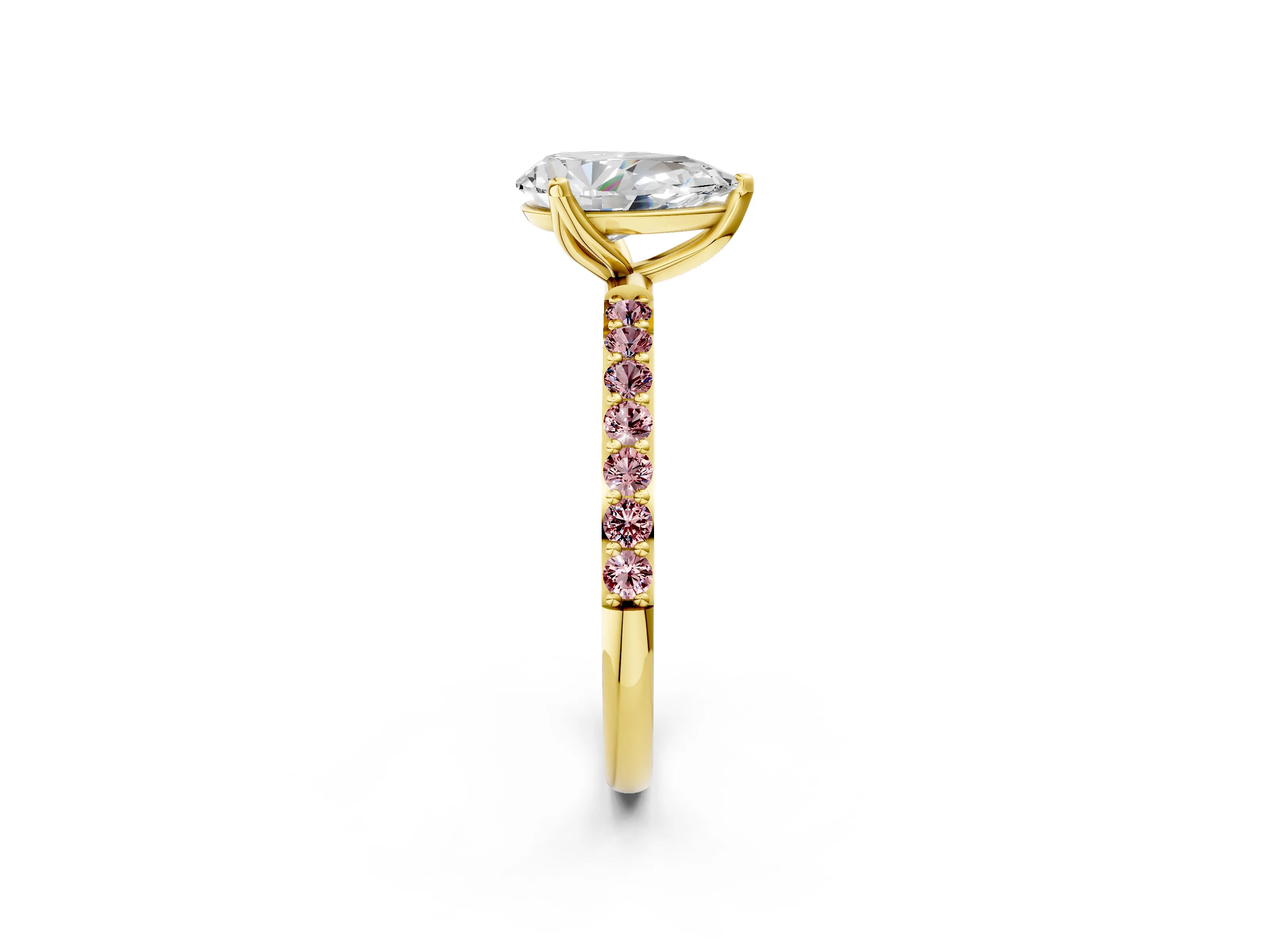 Yellow gold Pear Cut Diamond Solitaire Engagement Ring with Round with Morganite side stone Pavé Band and Prong Setting_2