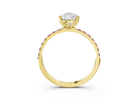 Yellow gold Pear Cut Diamond Solitaire Engagement Ring with Round with Morganite side stone Pavé Band and Prong Setting_3