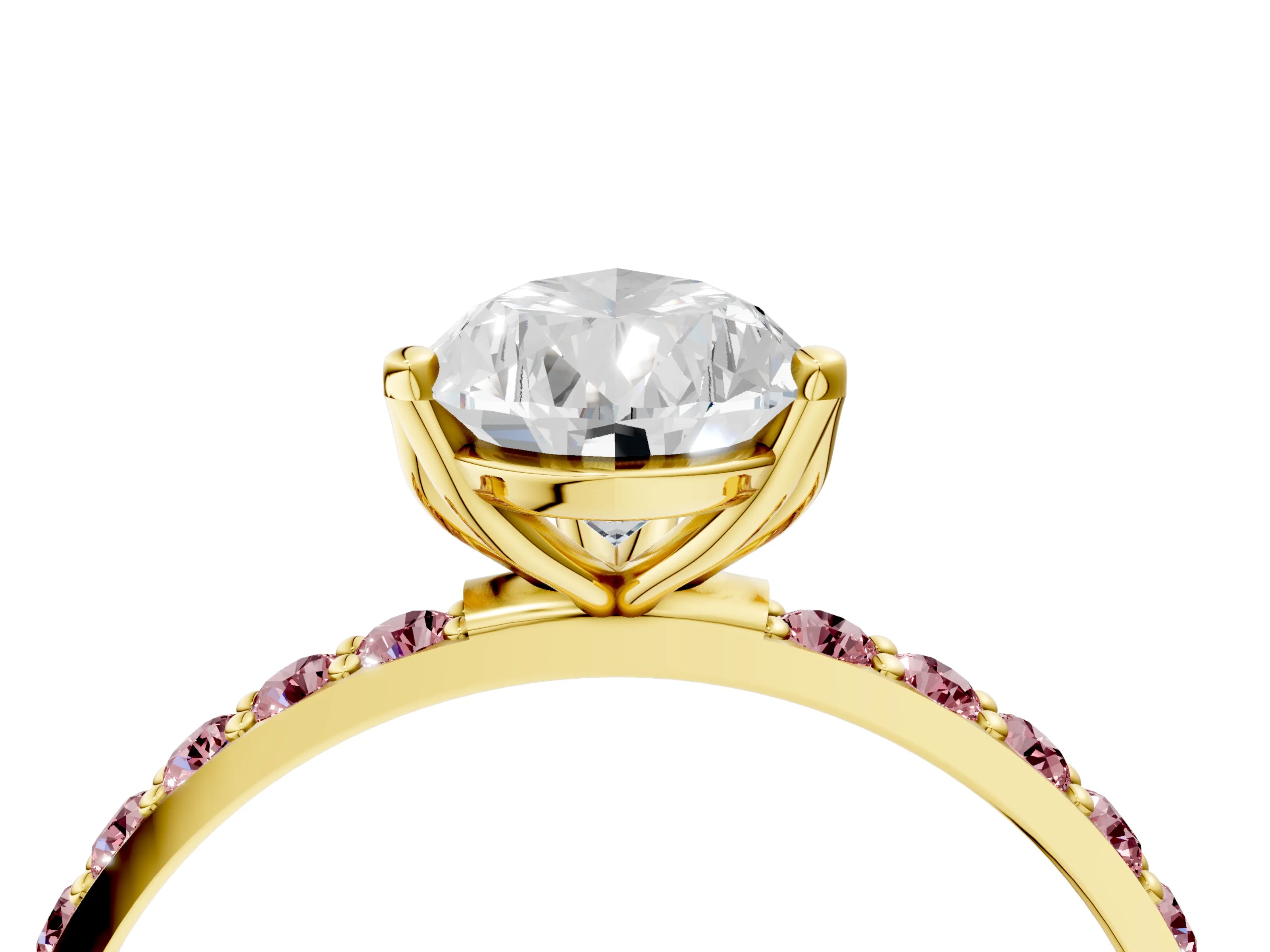 Yellow gold Pear Cut Diamond Solitaire Engagement Ring with Round with Morganite side stone Pavé Band and Prong Setting_4