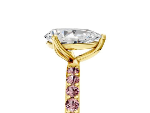 Yellow gold Pear Cut Diamond Solitaire Engagement Ring with Round with Morganite side stone Pavé Band and Prong Setting_5