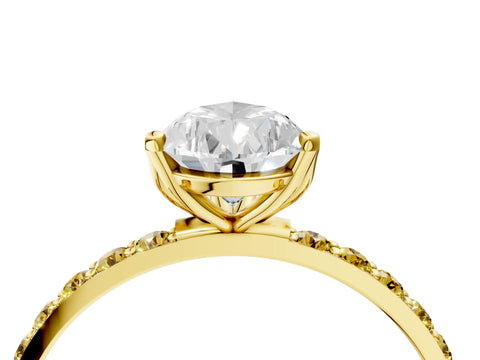 Yellow gold Pear Cut Diamond Solitaire Engagement Ring with Round with Yellow Sapphire side stone Pavé Band and Prong Setting_4