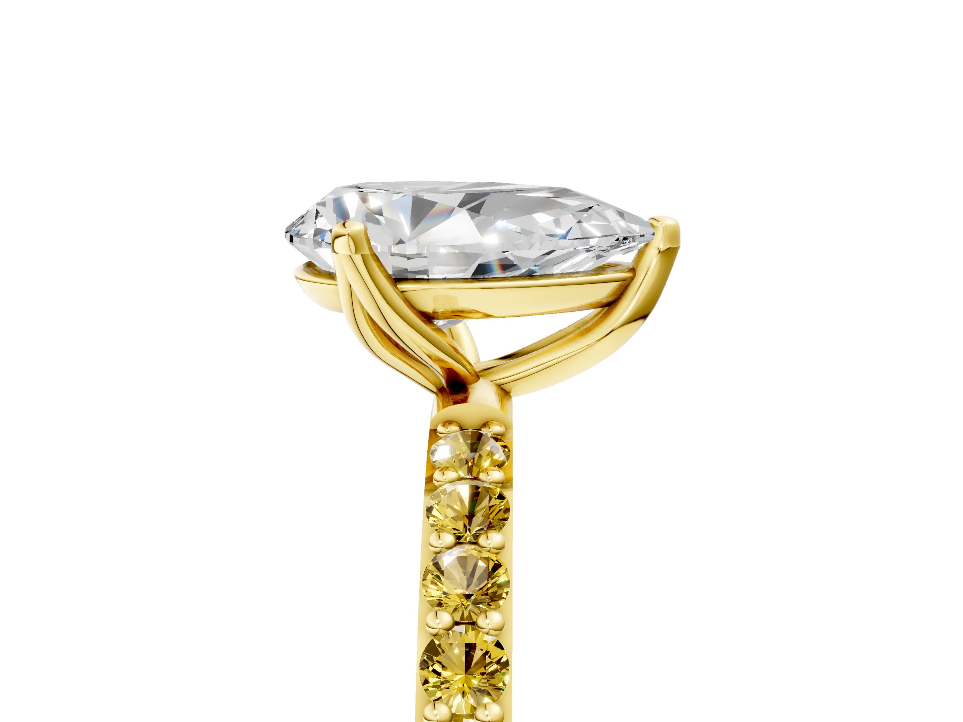 Yellow gold Pear Cut Diamond Solitaire Engagement Ring with Round with Yellow Sapphire side stone Pavé Band and Prong Setting_5